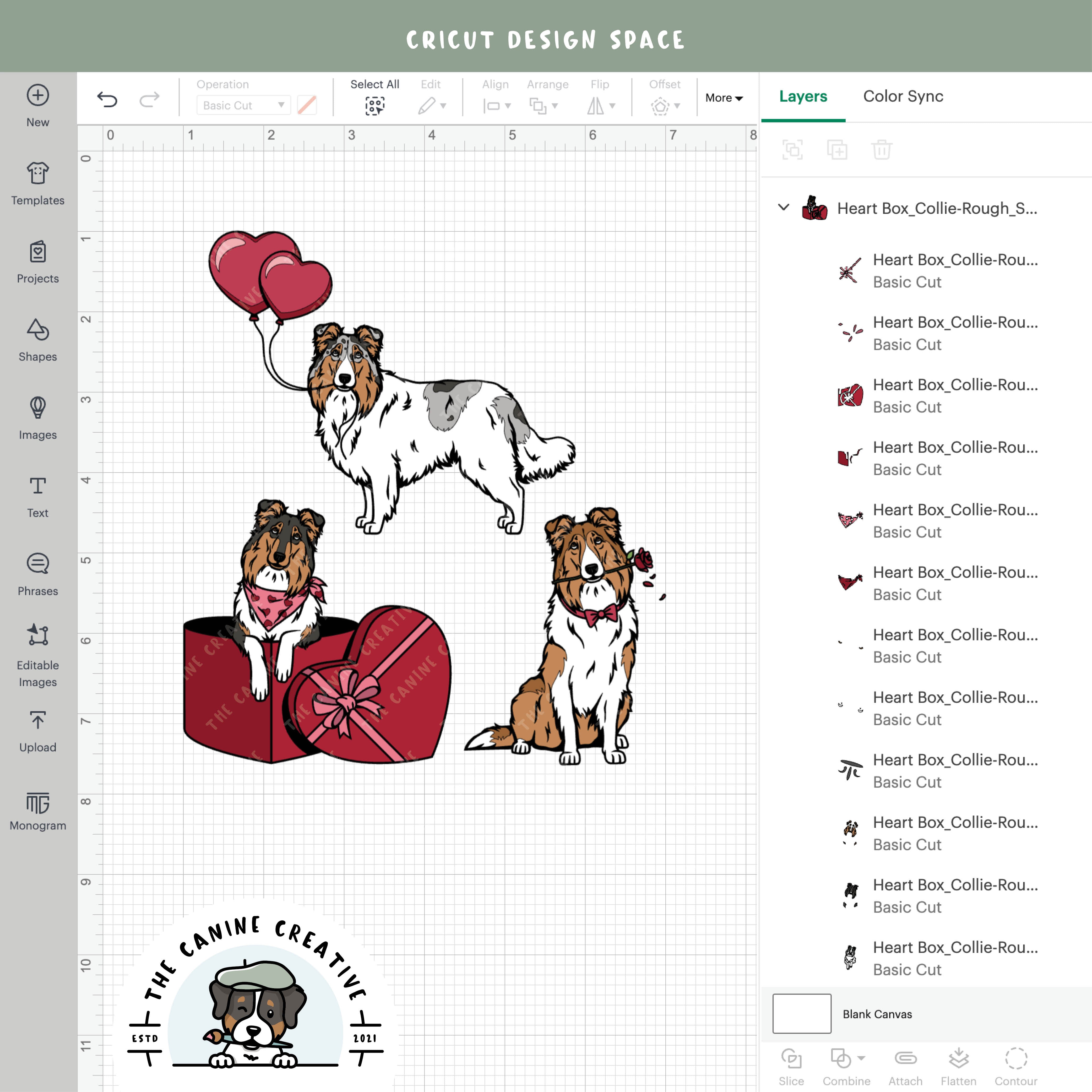 Screenshot showing design layers inside Cricut Design Space. 