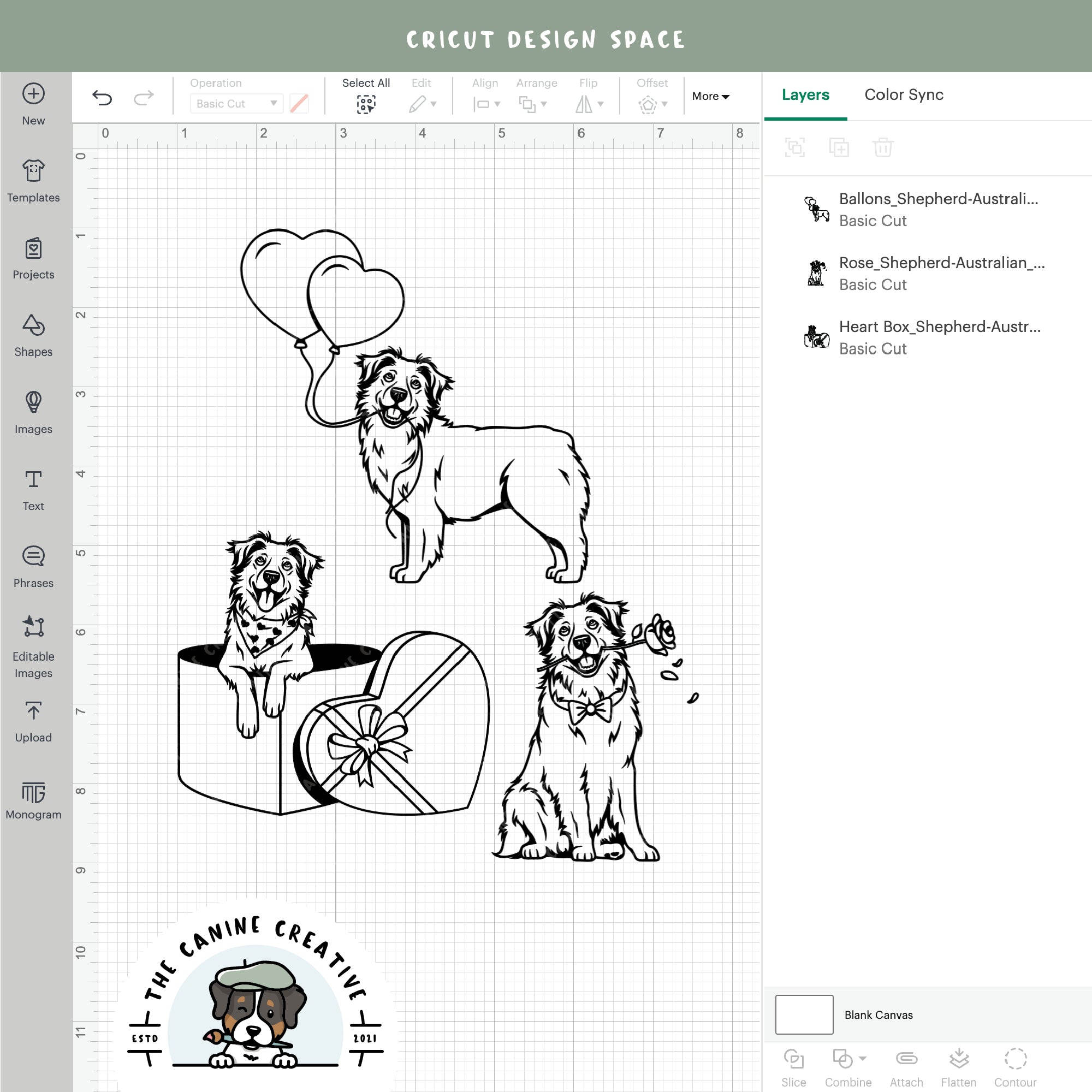 Screenshot showing outline versions inside Cricut Design Space