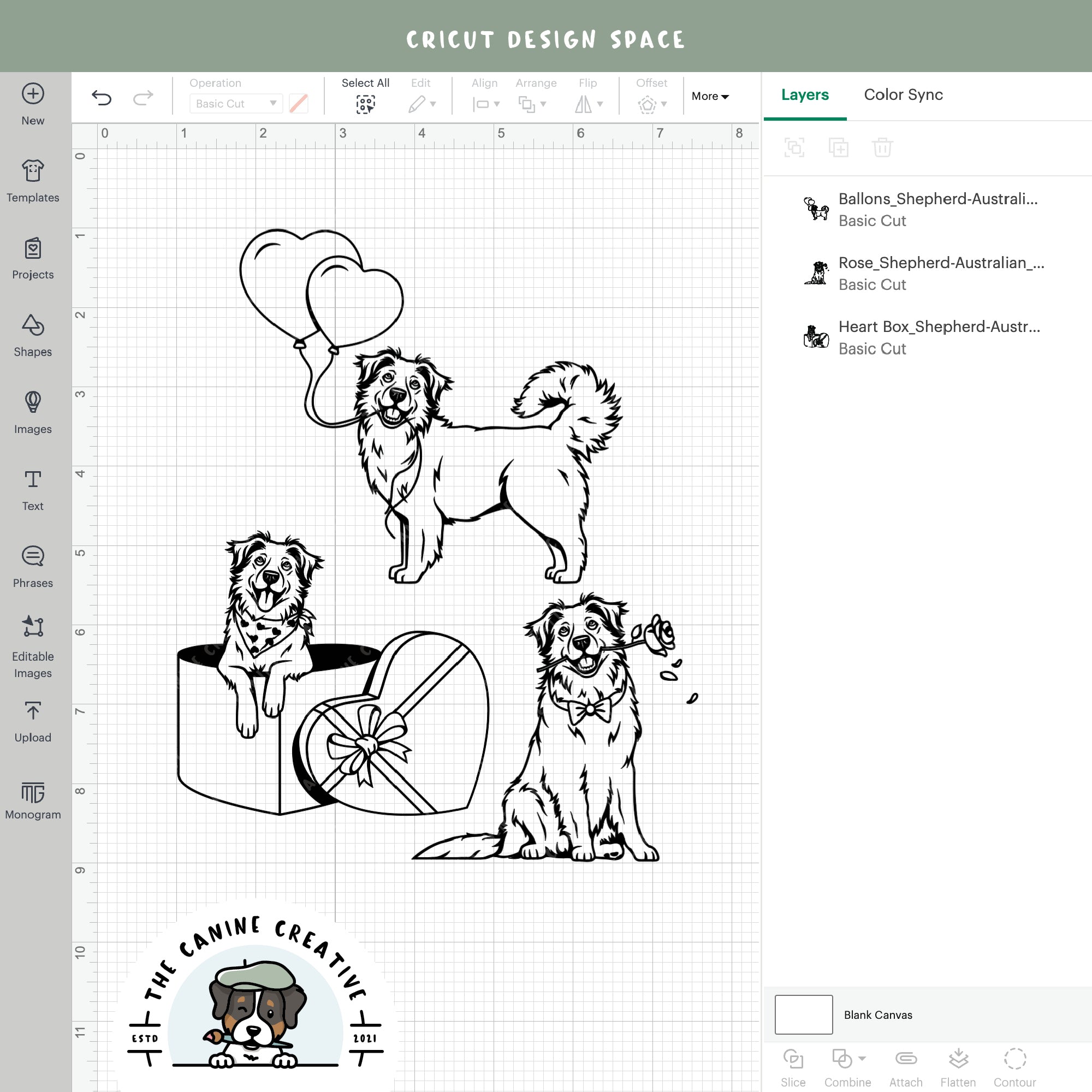 Screenshot showing outline versions inside Cricut Design Space