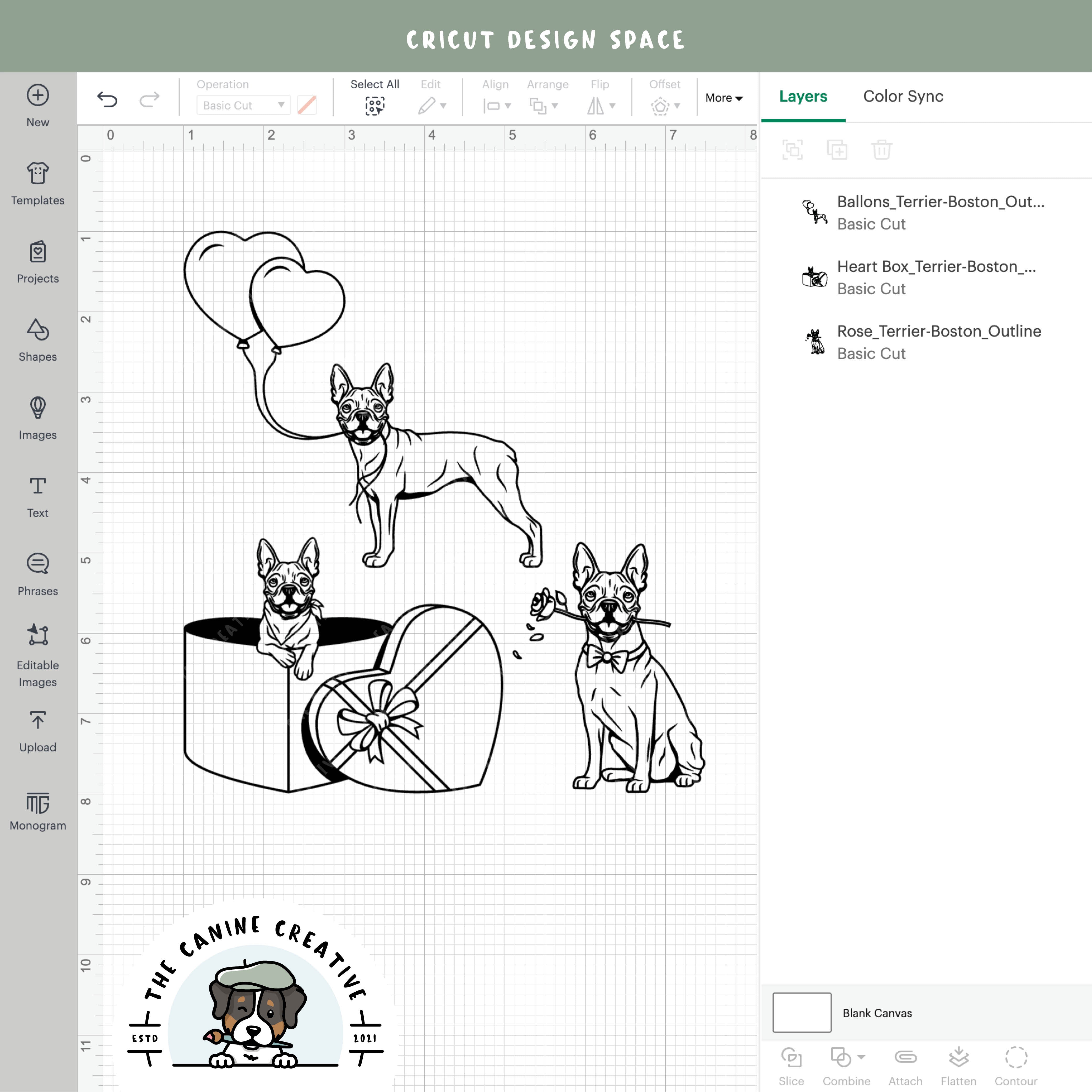 Screenshot showing outline versions inside Cricut Design Space