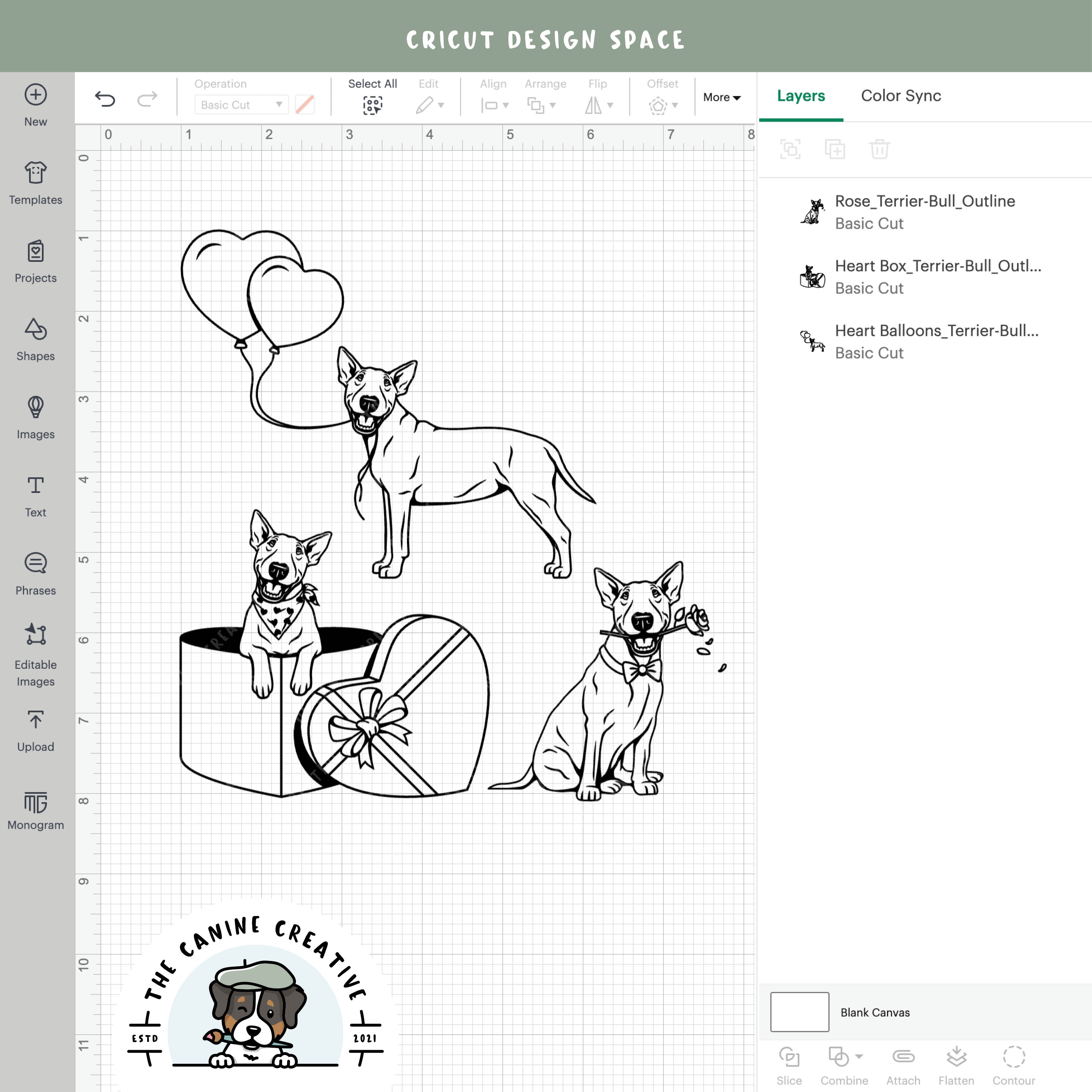 Screenshot showing outline versions inside Cricut Design Space