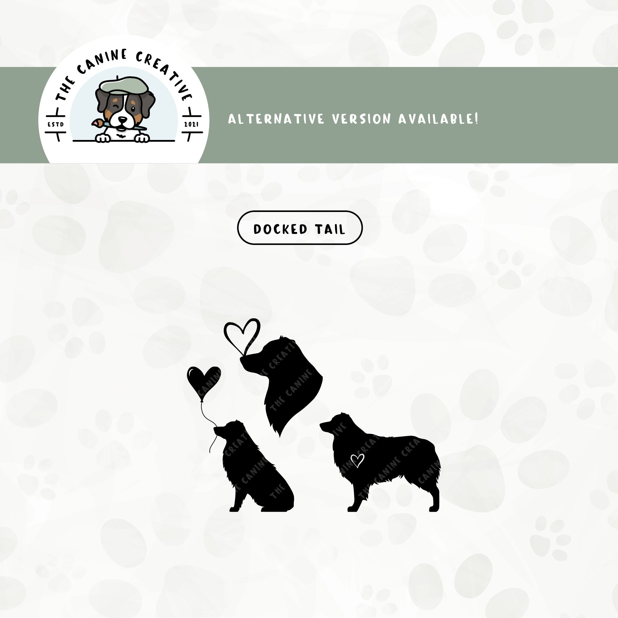 A docked tail version is also available for this Australian Shepherd heart silhouette bundle.