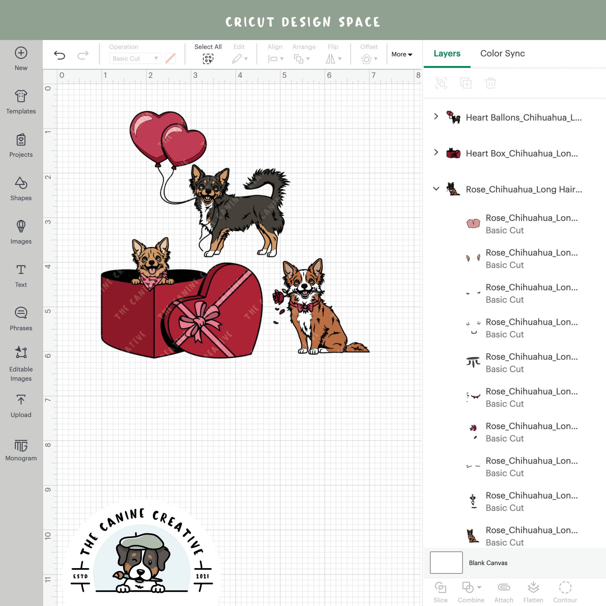 Screenshot showing design layers inside Cricut Design Space.