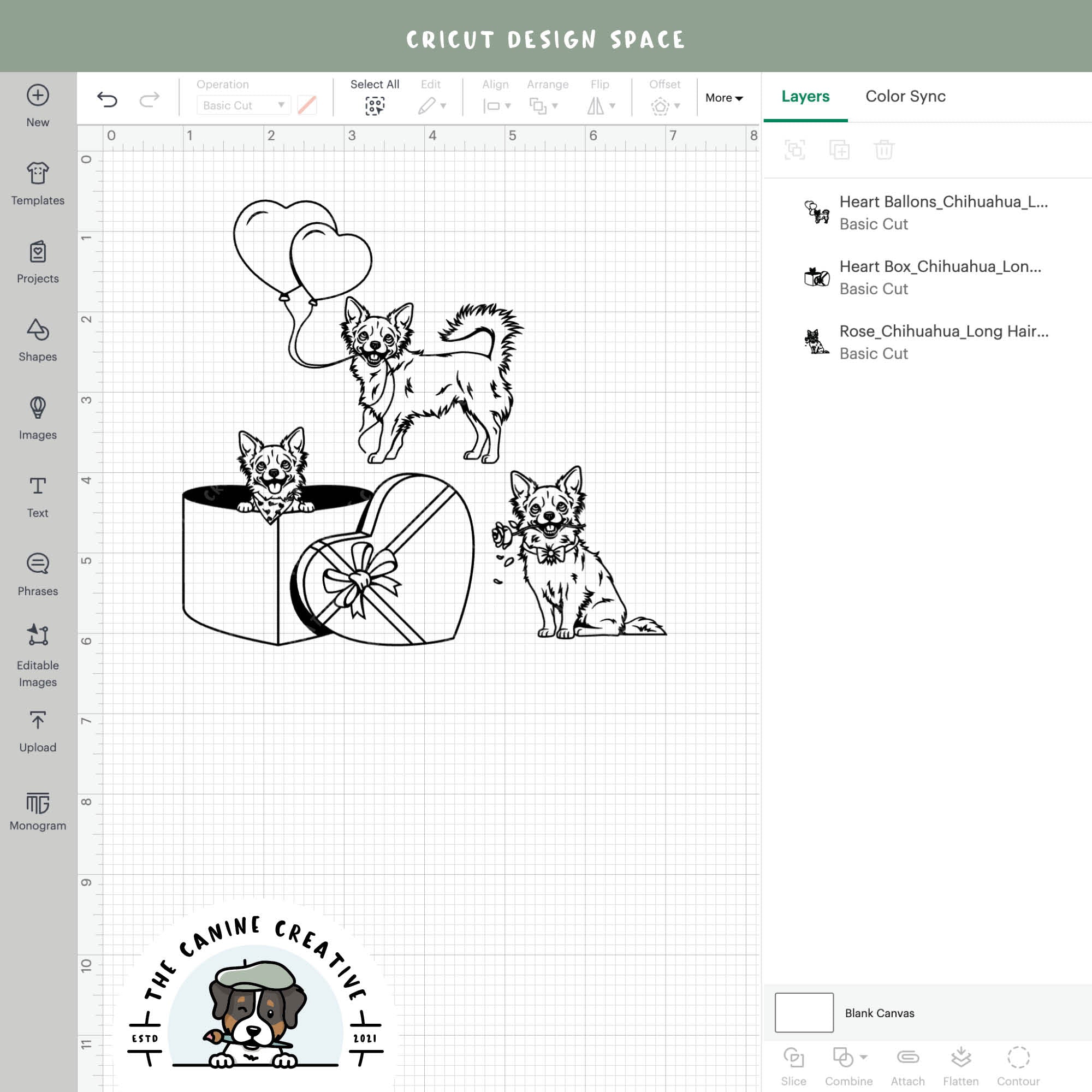 Screenshot showing outline versions inside Cricut Design Space