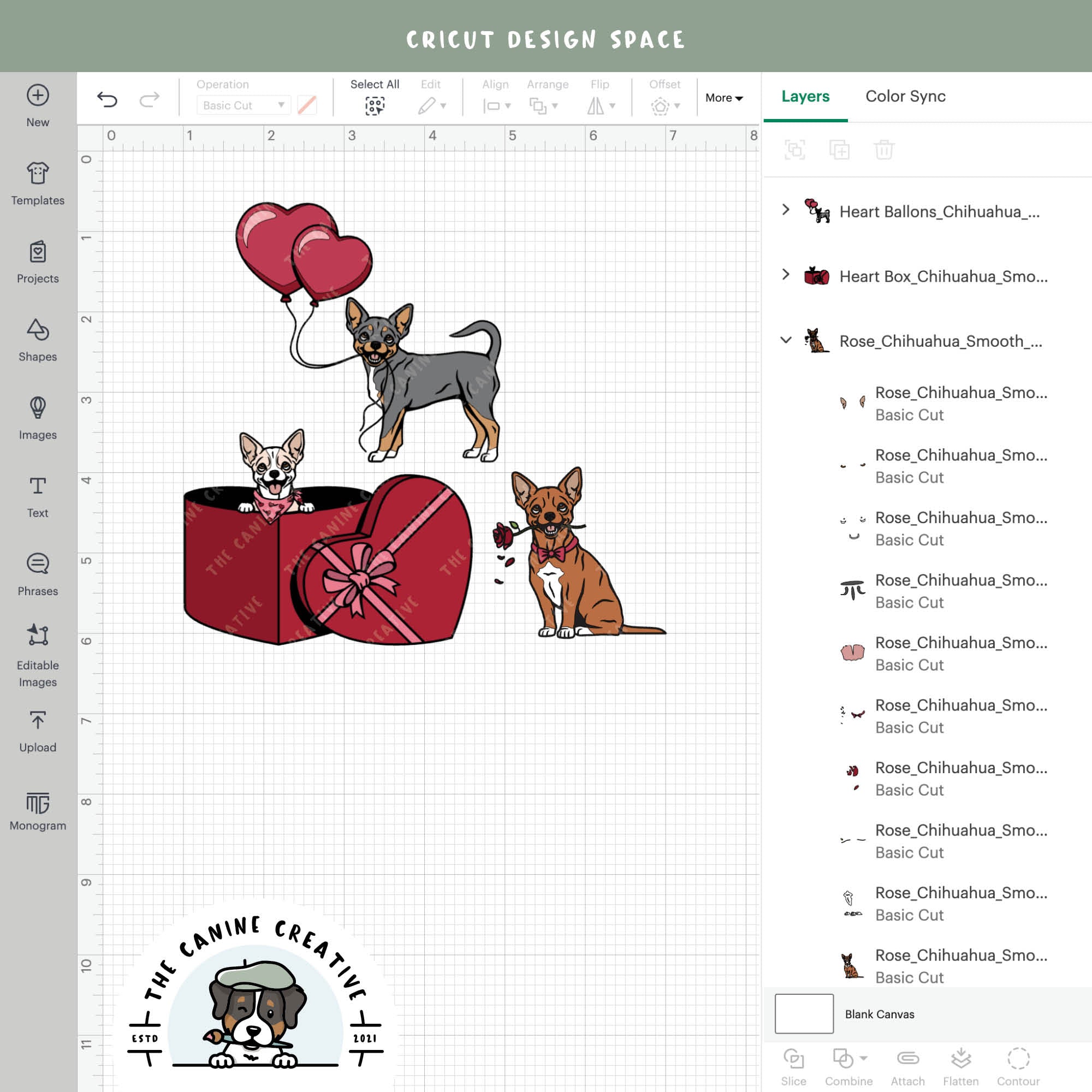 Screenshot showing design layers inside Cricut Design Space.