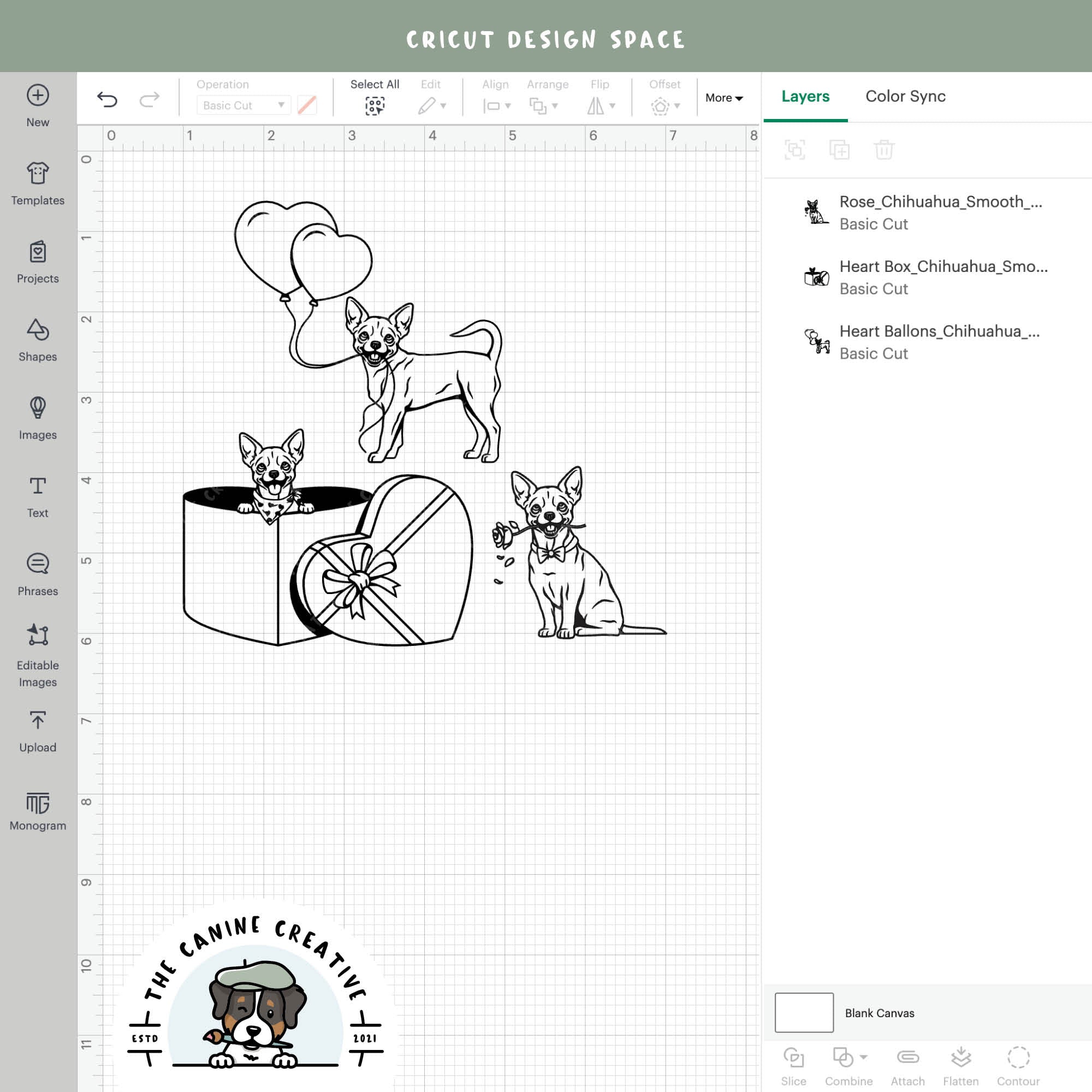 Screenshot showing outline versions inside Cricut Design Space