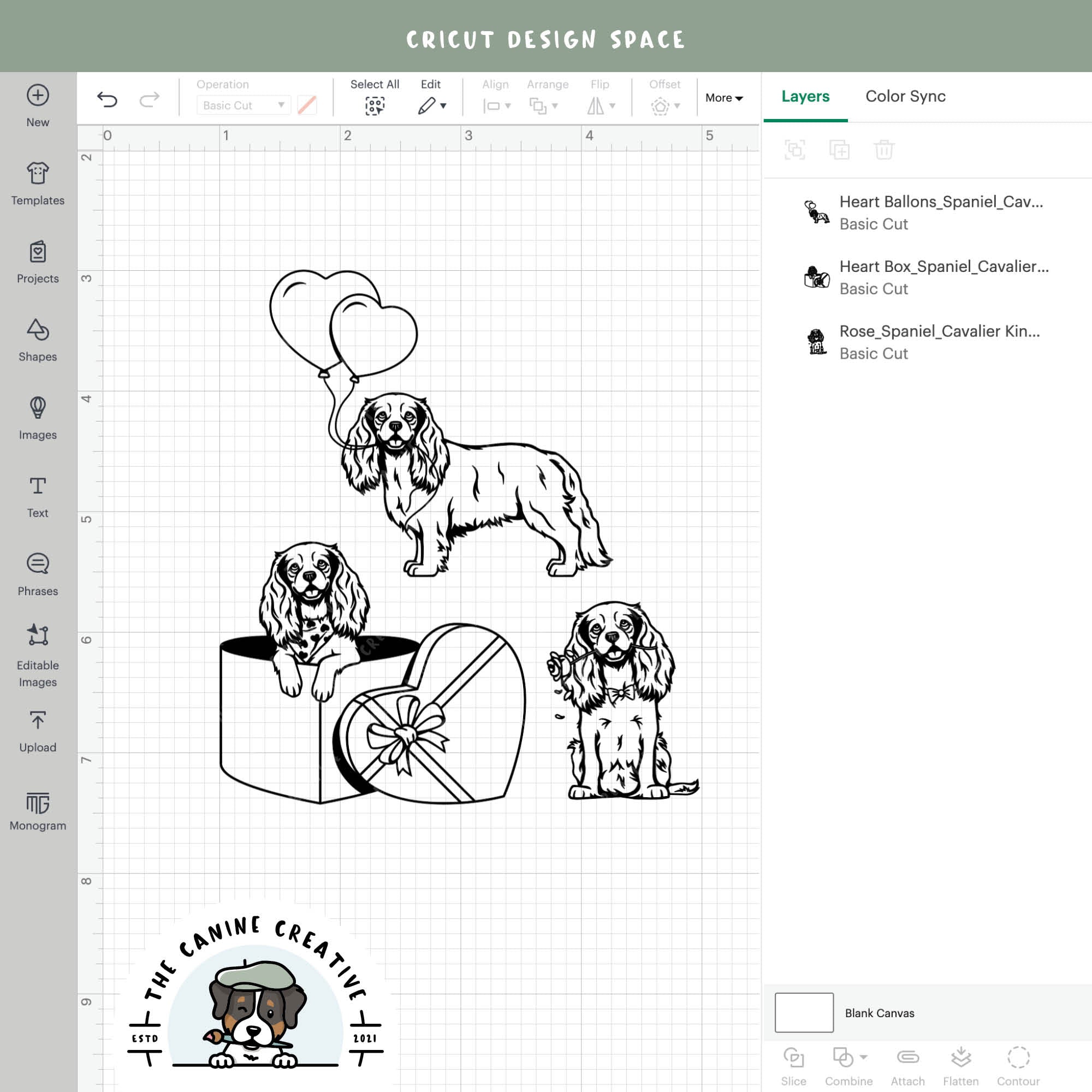 Screenshot showing outline versions inside Cricut Design Space