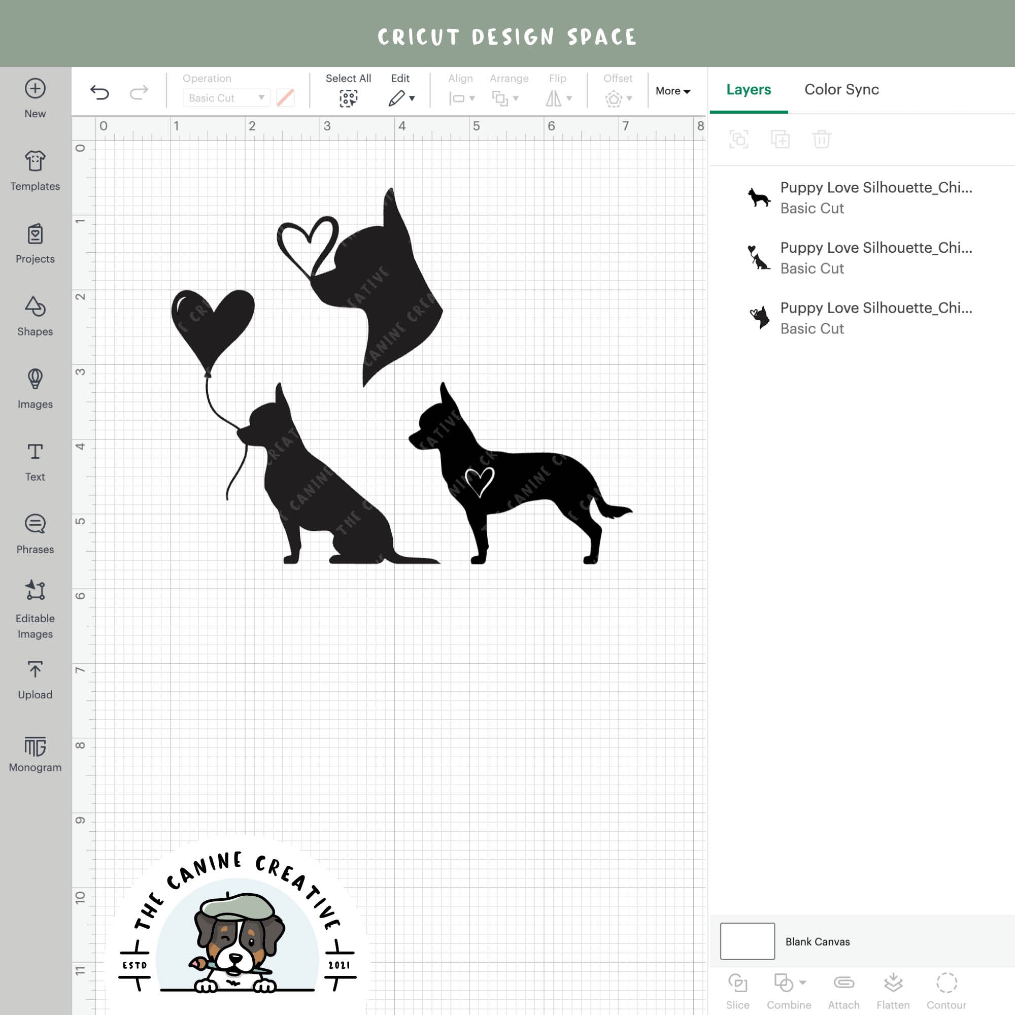 Screenshot showing designs inside Cricut Design Space.