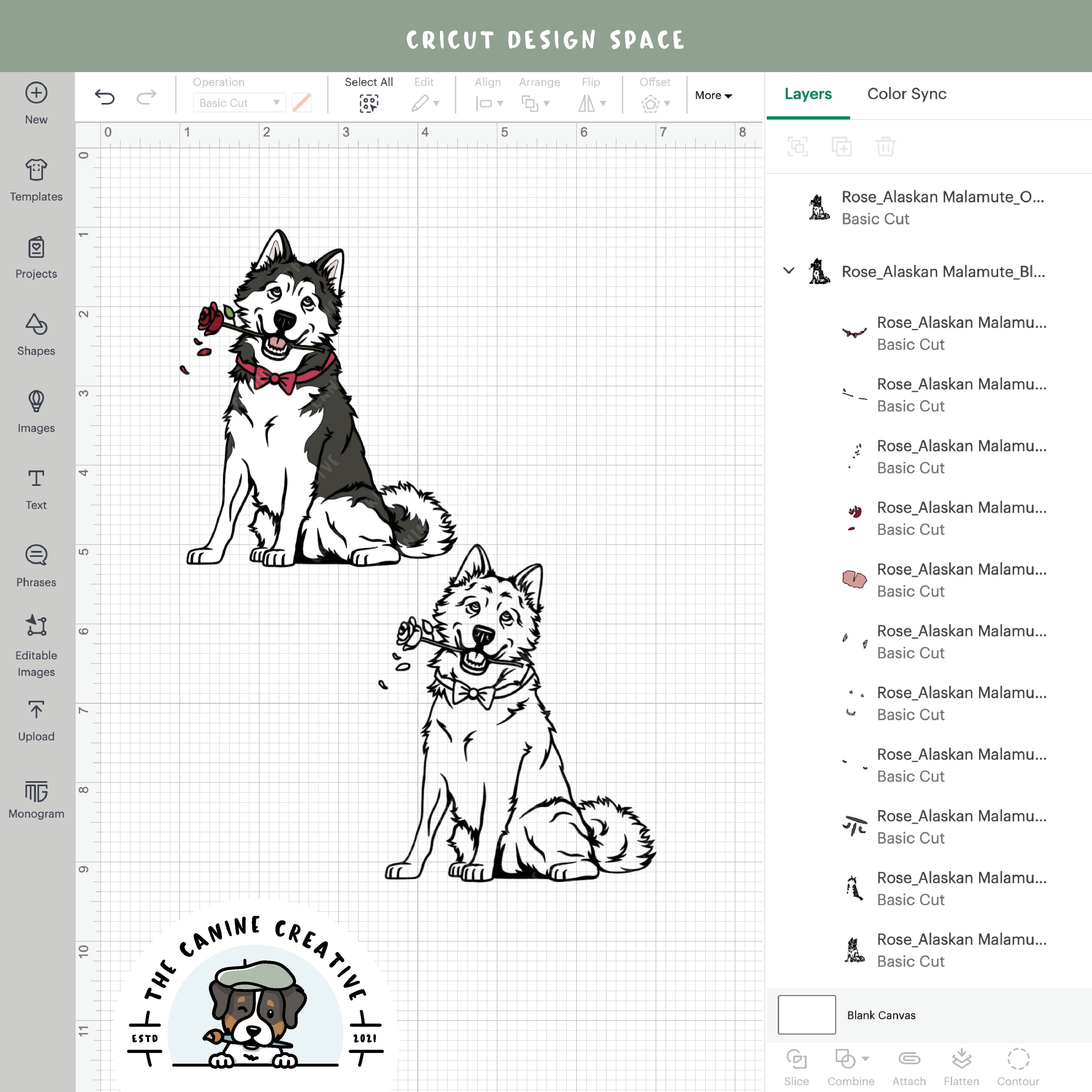 Screenshot showing design layers inside Cricut Design Space.