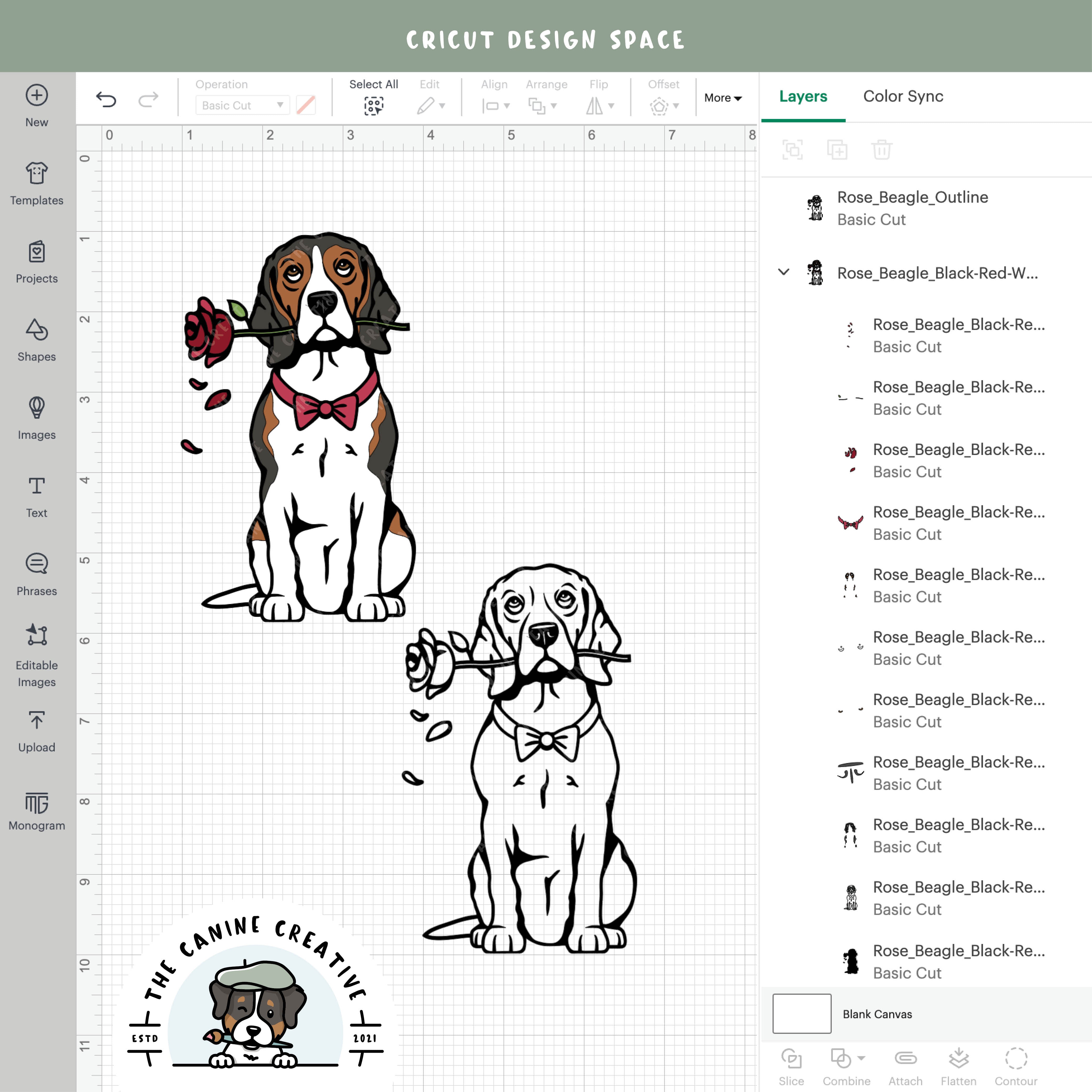 Screenshot showing design layers inside Cricut Design Space.