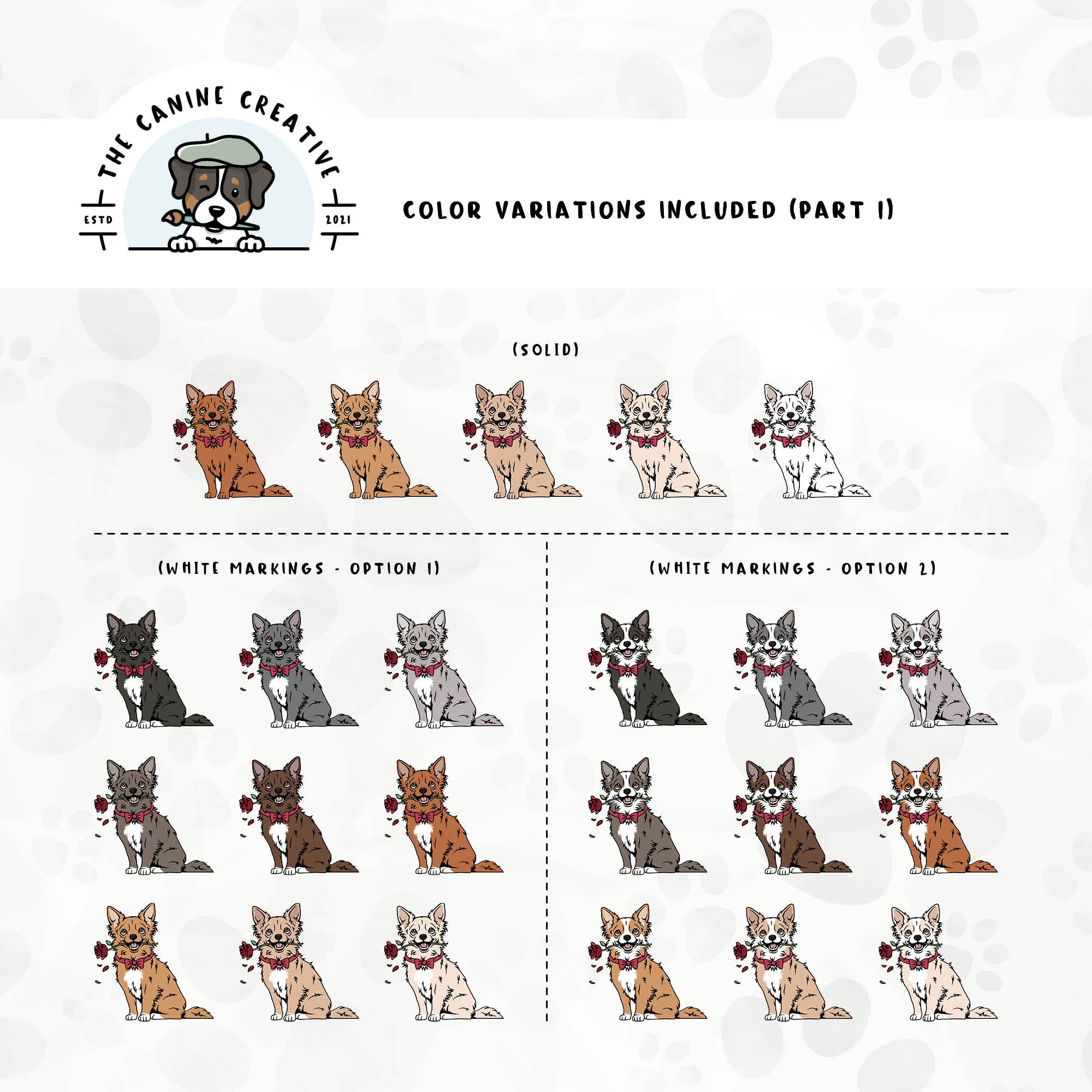 Part 1 of this design set includes common Chihuahua colors, both solid and with white markings.