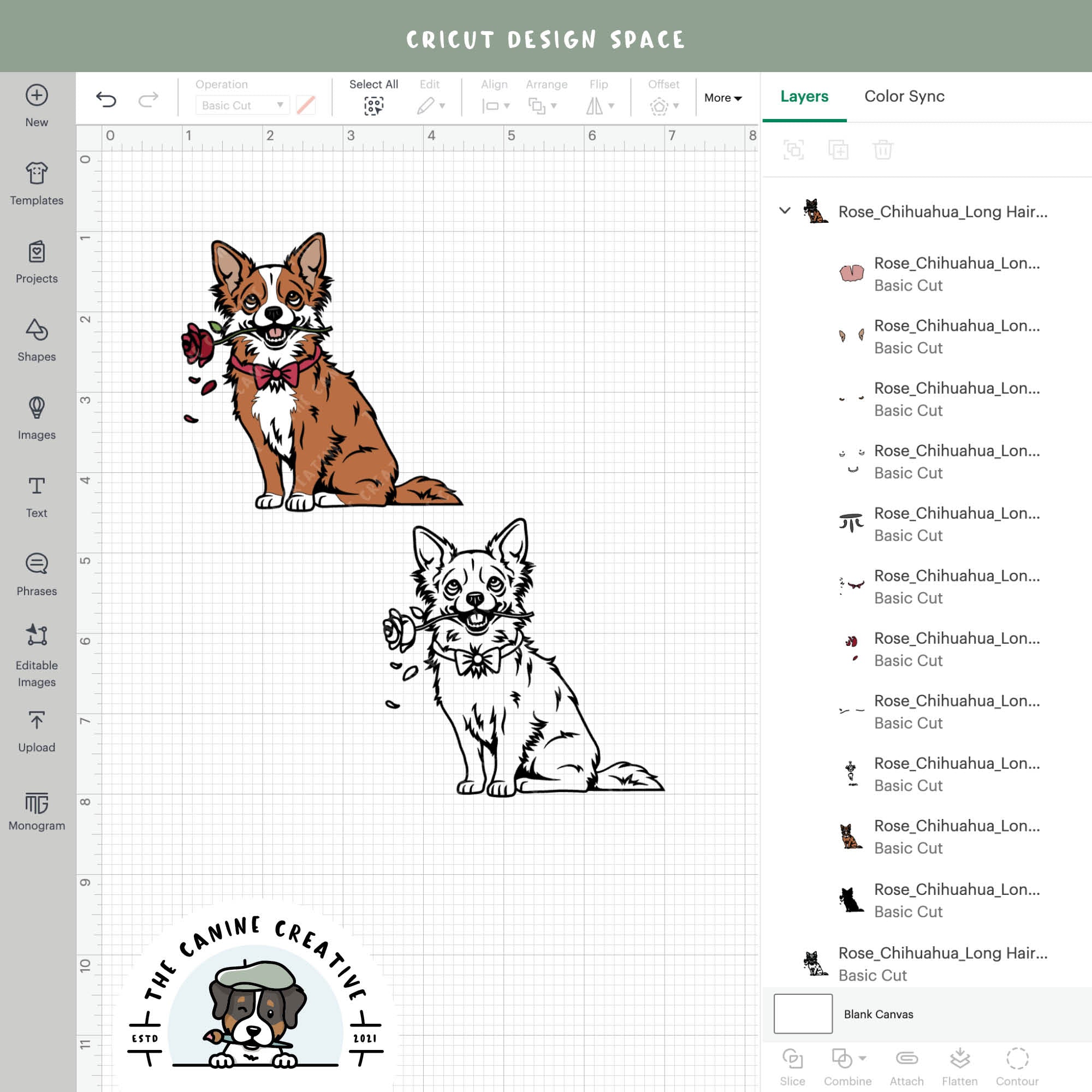 Screenshot showing design layers inside Cricut Design Space.