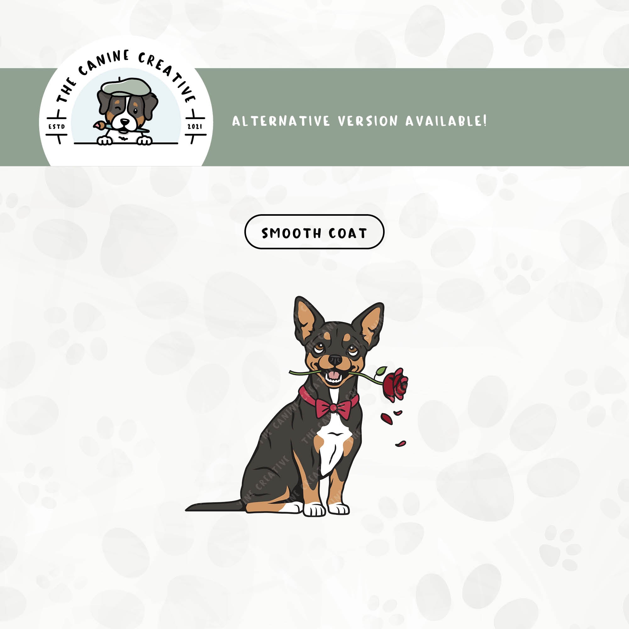 A smooth coat version is also available for this Chihuahua design.