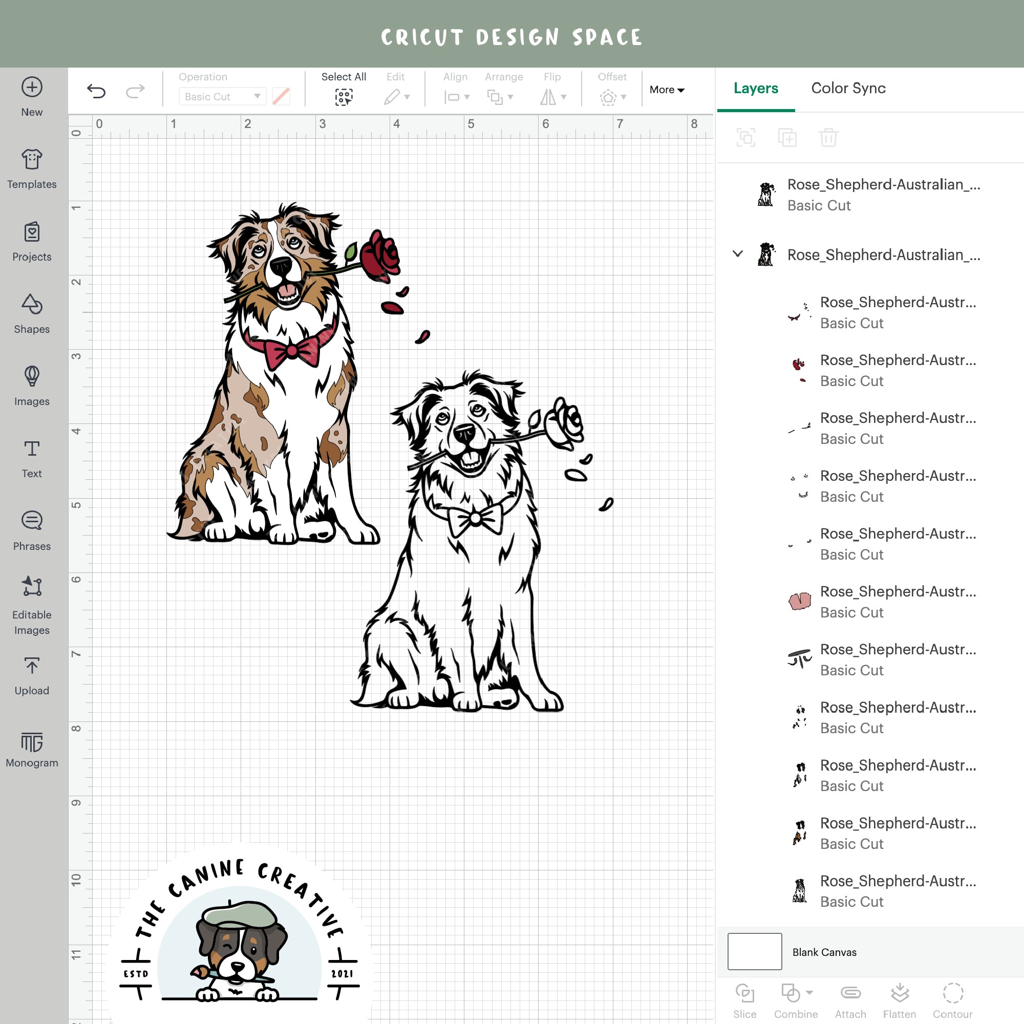 Screenshot showing design layers inside Cricut Design Space.