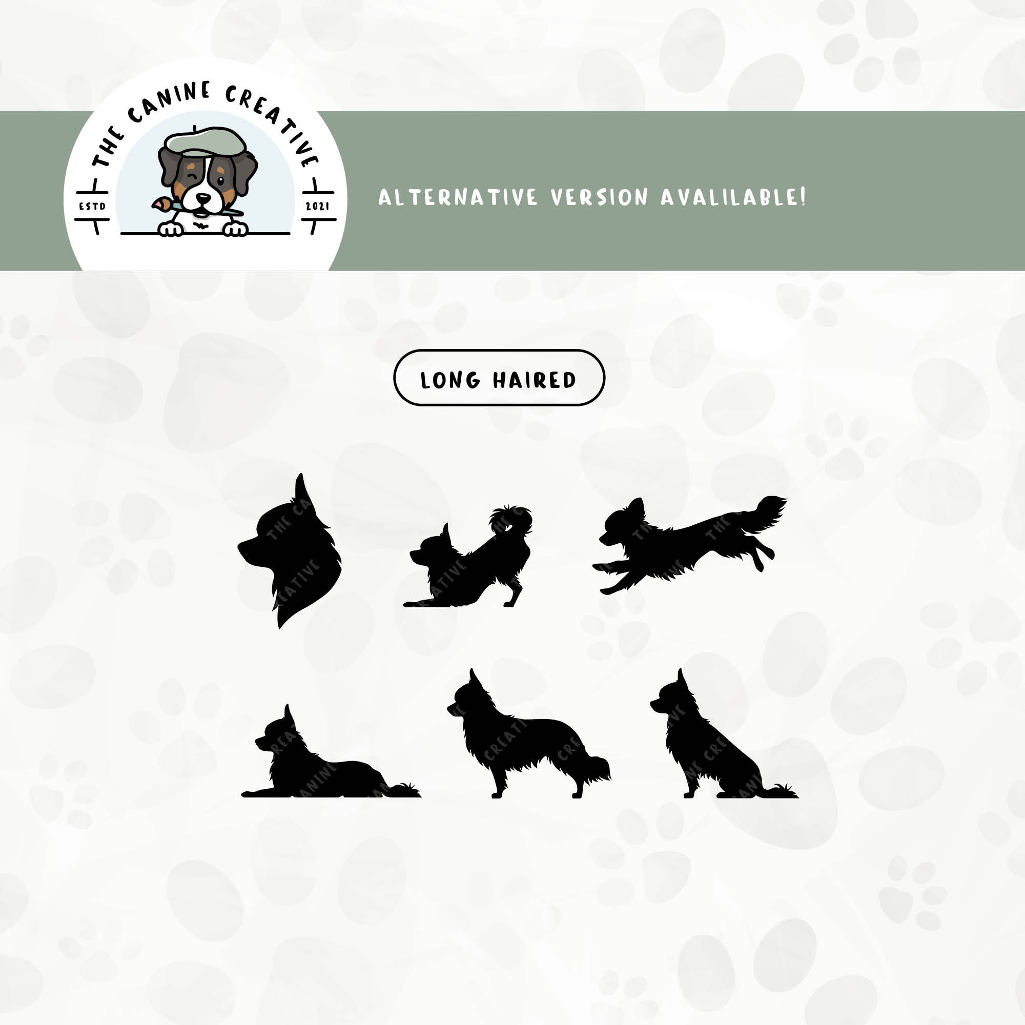 Check out our alternate version of this silhouette bundle featuring Long Haired Chihuahuas.