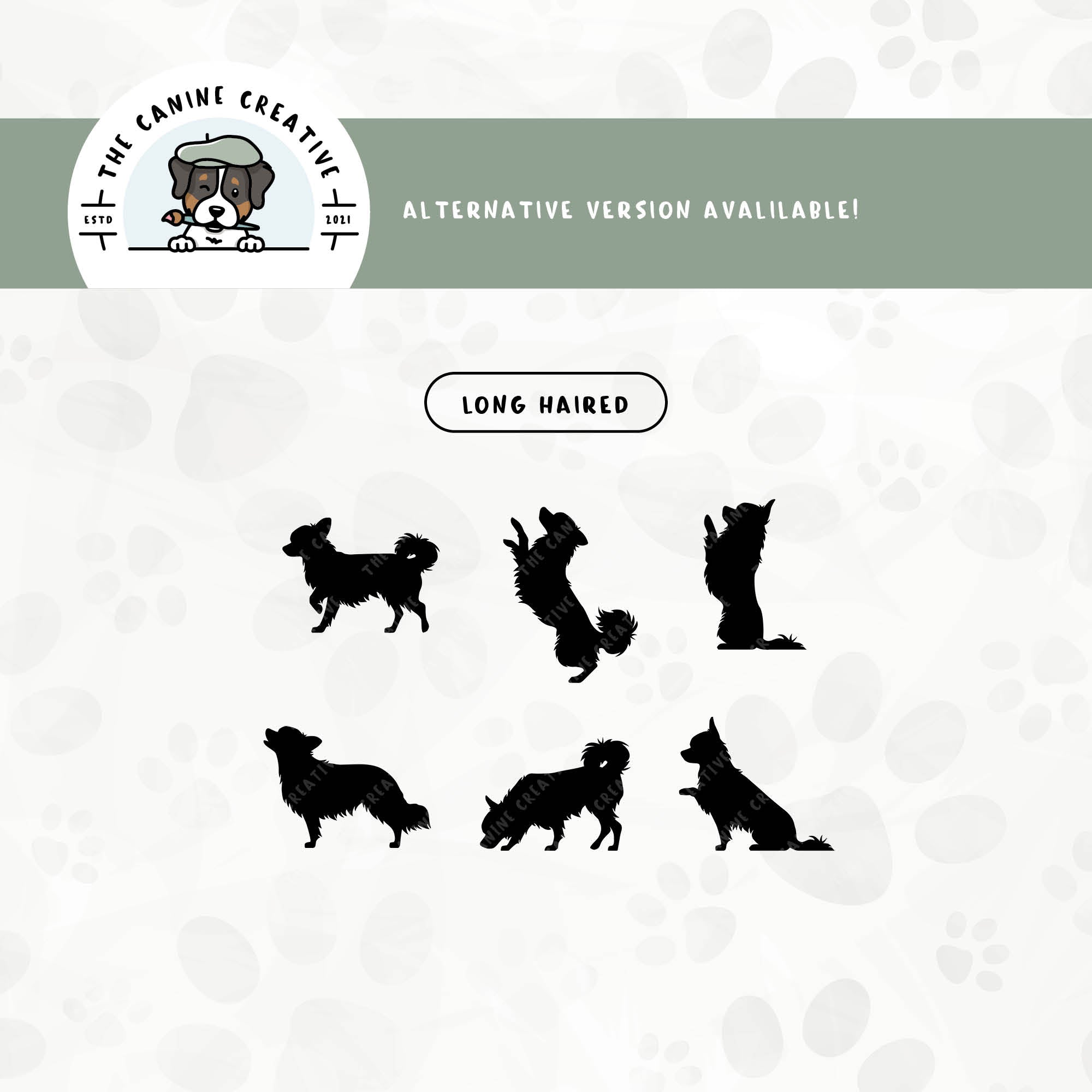 Check out our alternate version of this silhouette bundle featuring Long Haired Chihuahuas.