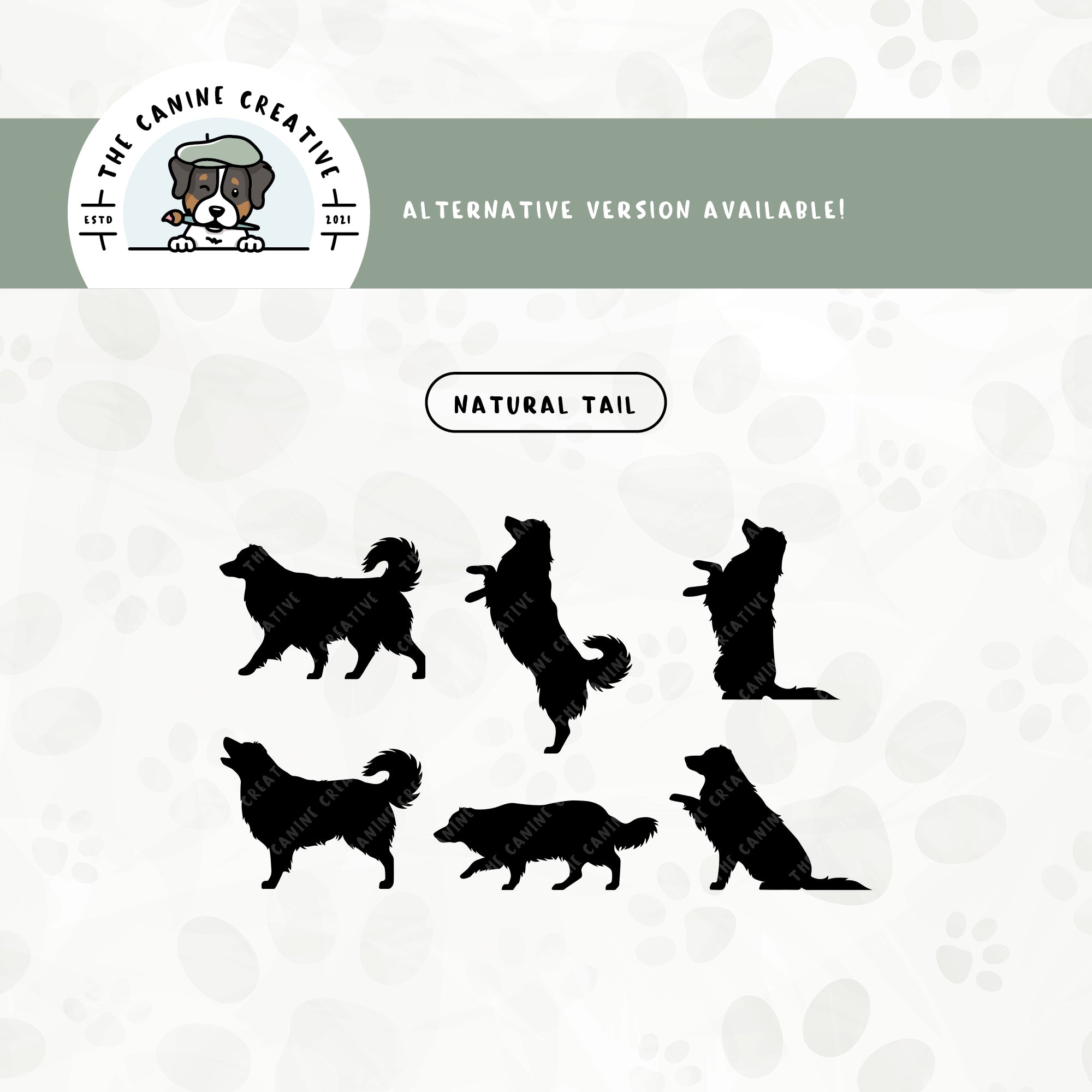 A long tail version is also available for this Australian Shepherd silhouette set.