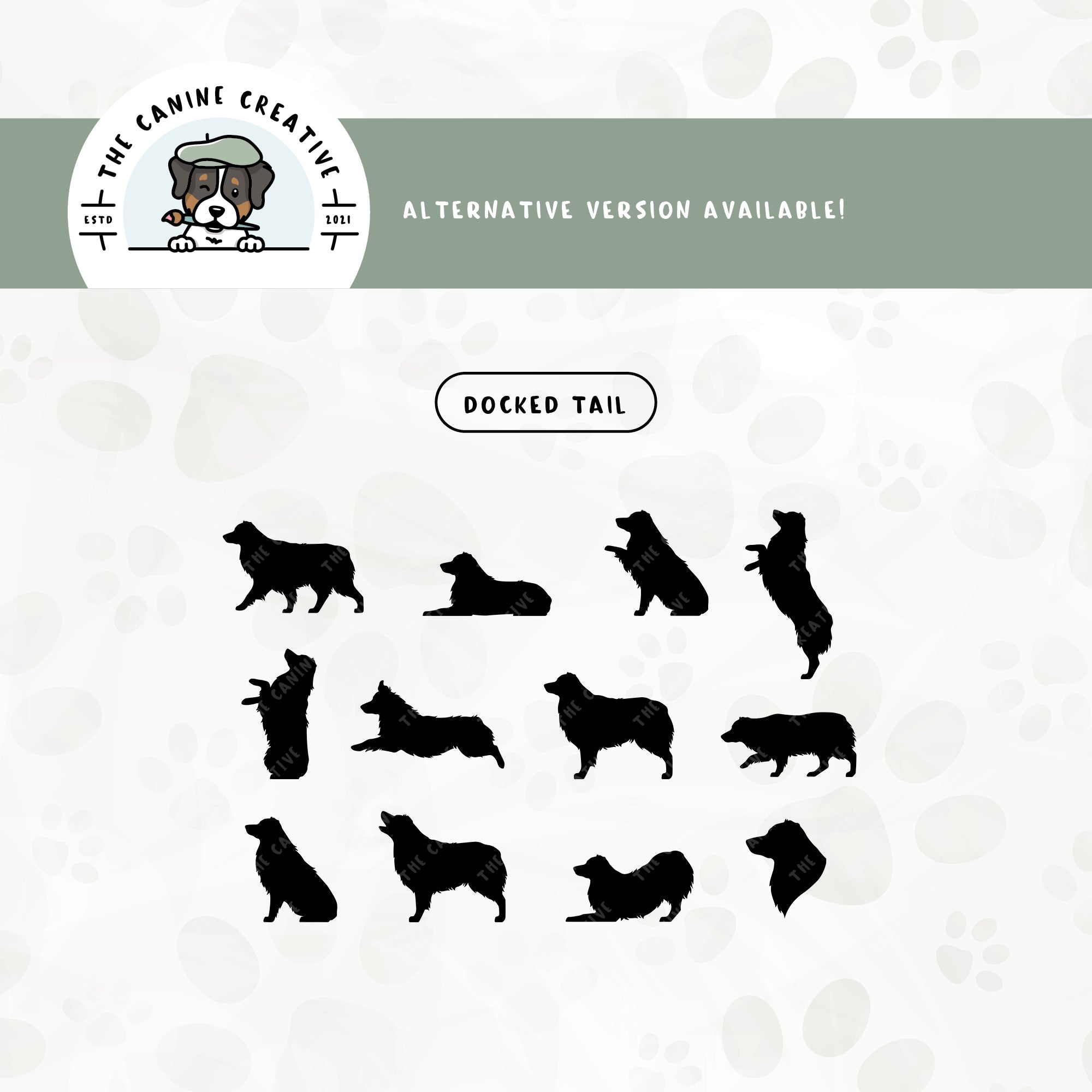 A docked tail version is also available for this Australian Shepherd silhouette bundle.