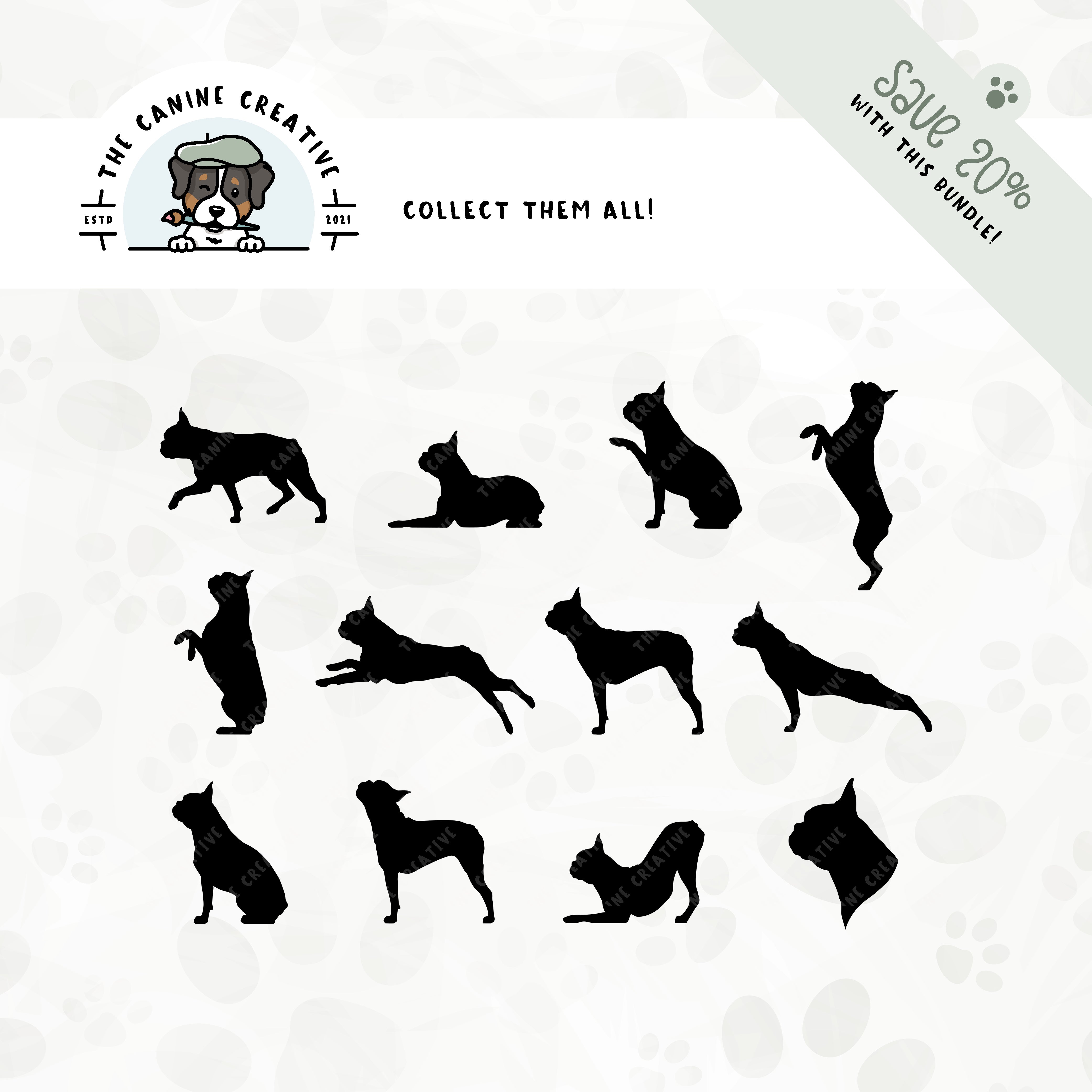 Save 20% with our related 12-pack Boston Terriers silhouette bundle!