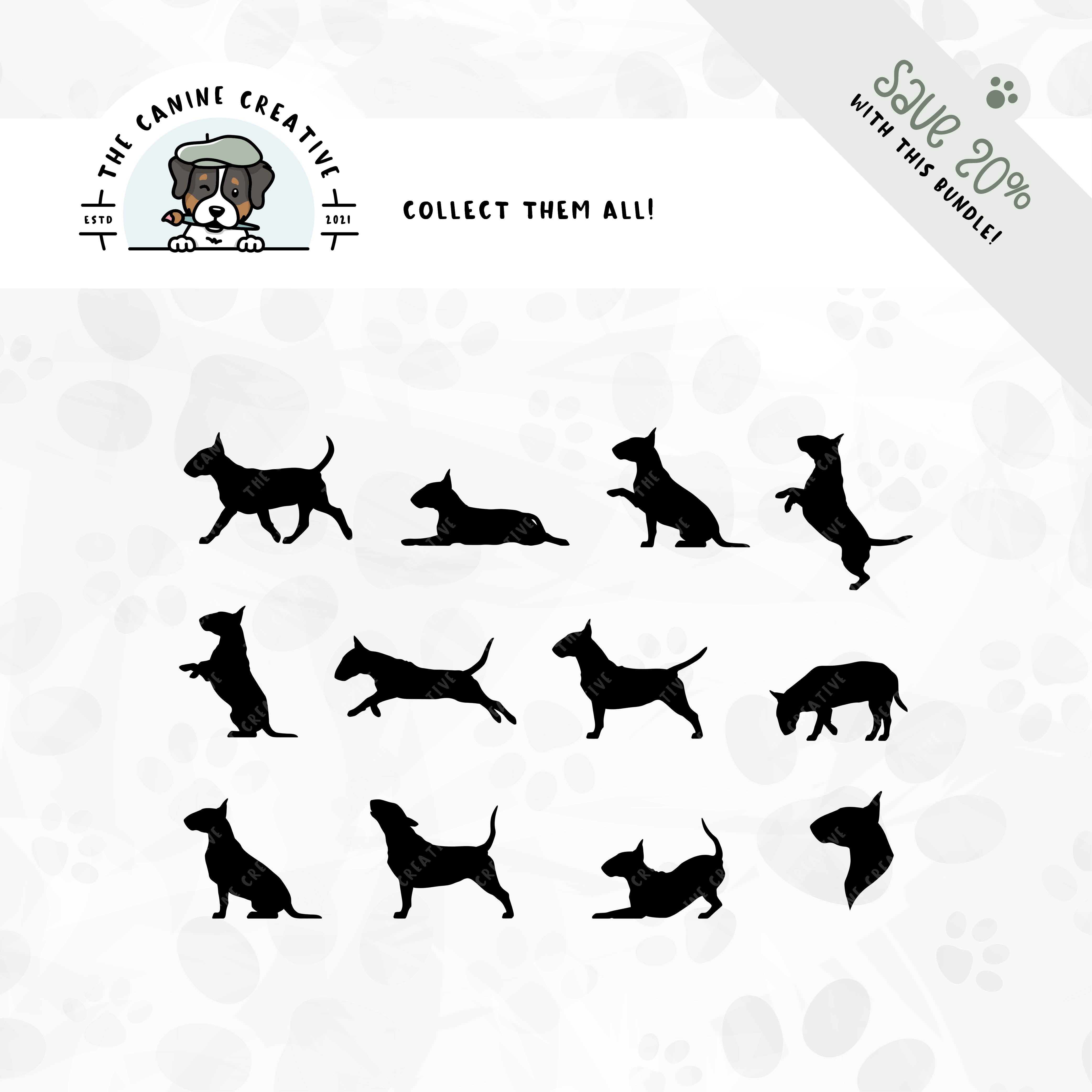 Save 20% with our related 12-pack Bull Terrier silhouette bundle.