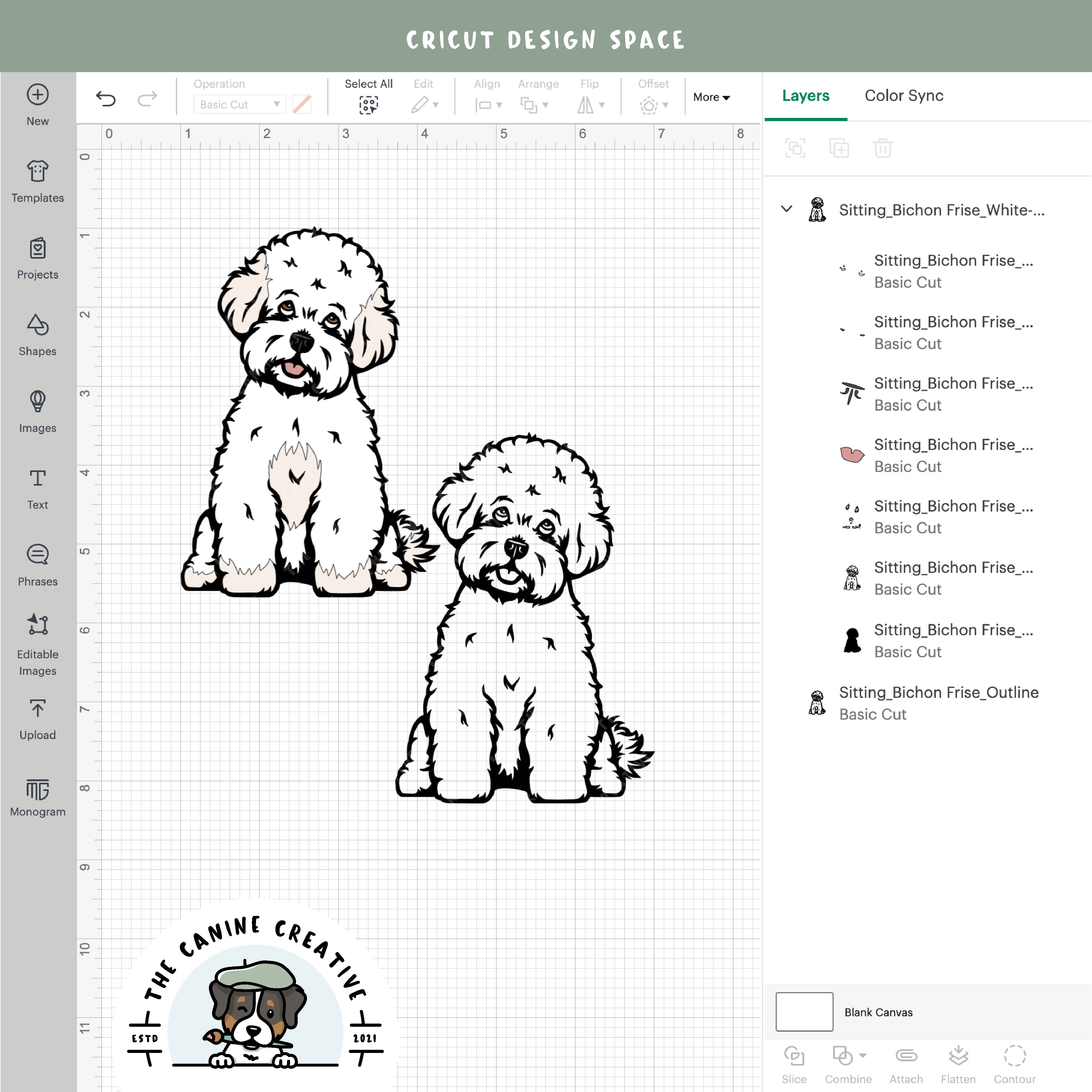 Screenshot showing design layers inside Cricut Design Space.