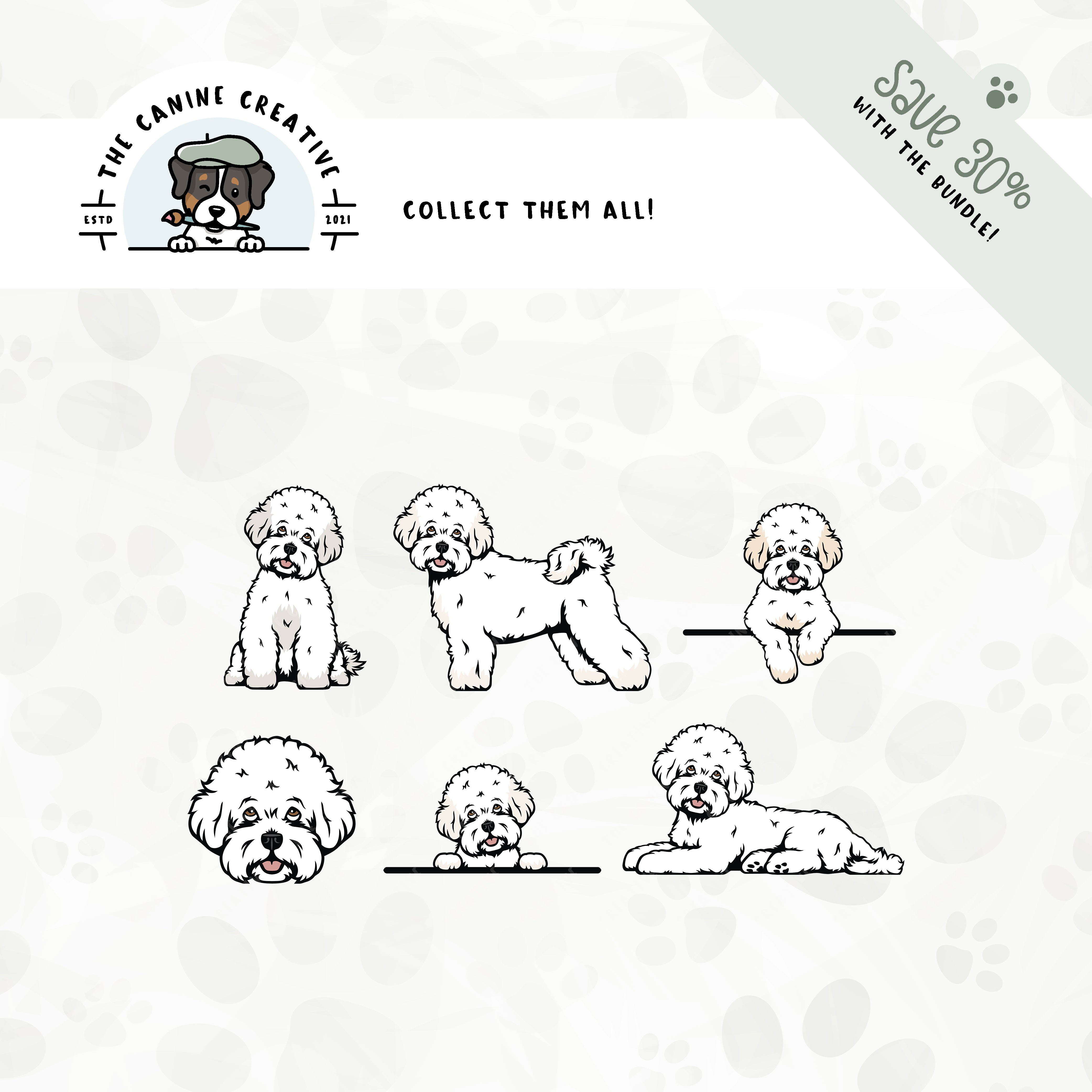 Save 30% with our related 6-pack Bichon Frise design bundle!