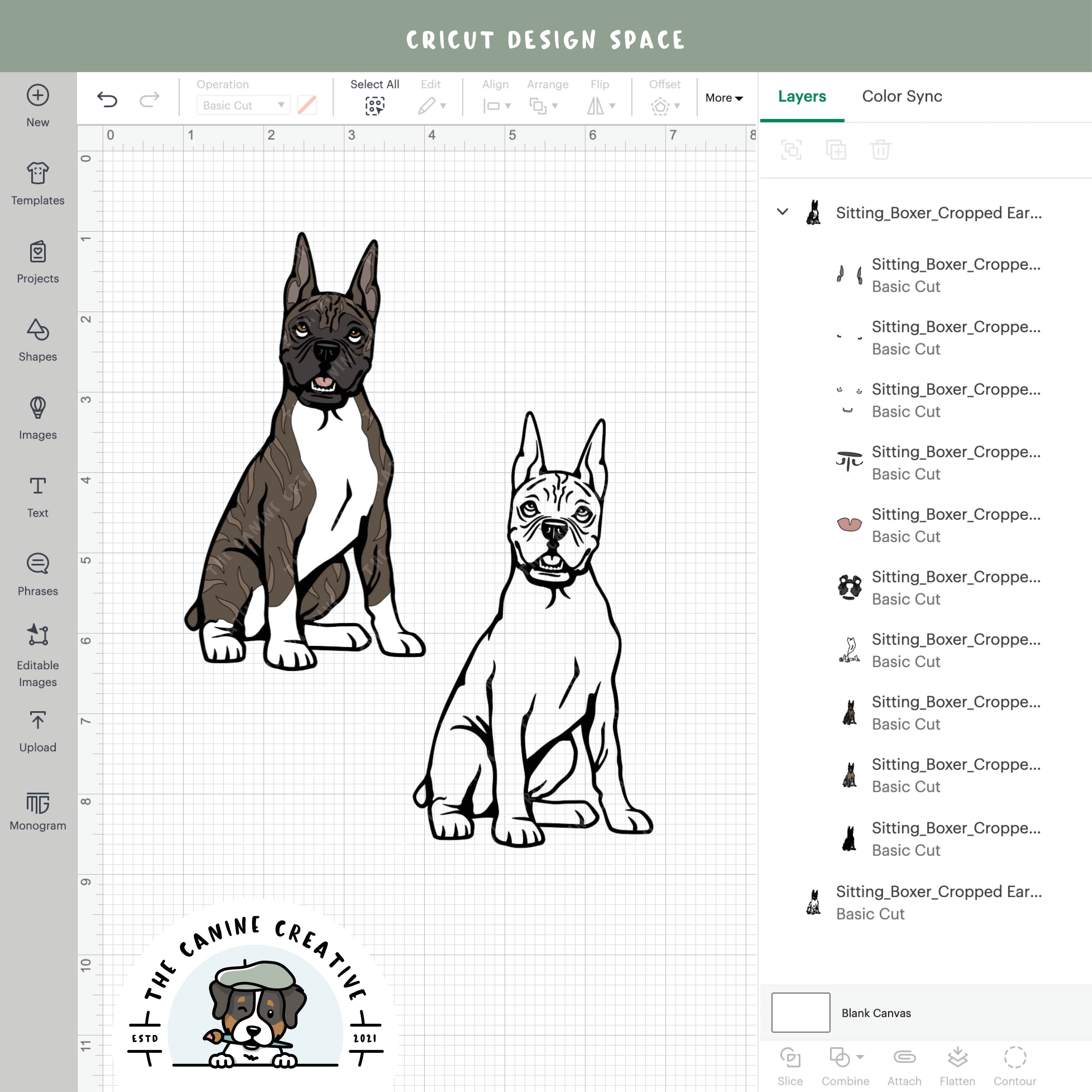 Screenshot showing design layers inside Cricut Design Space.