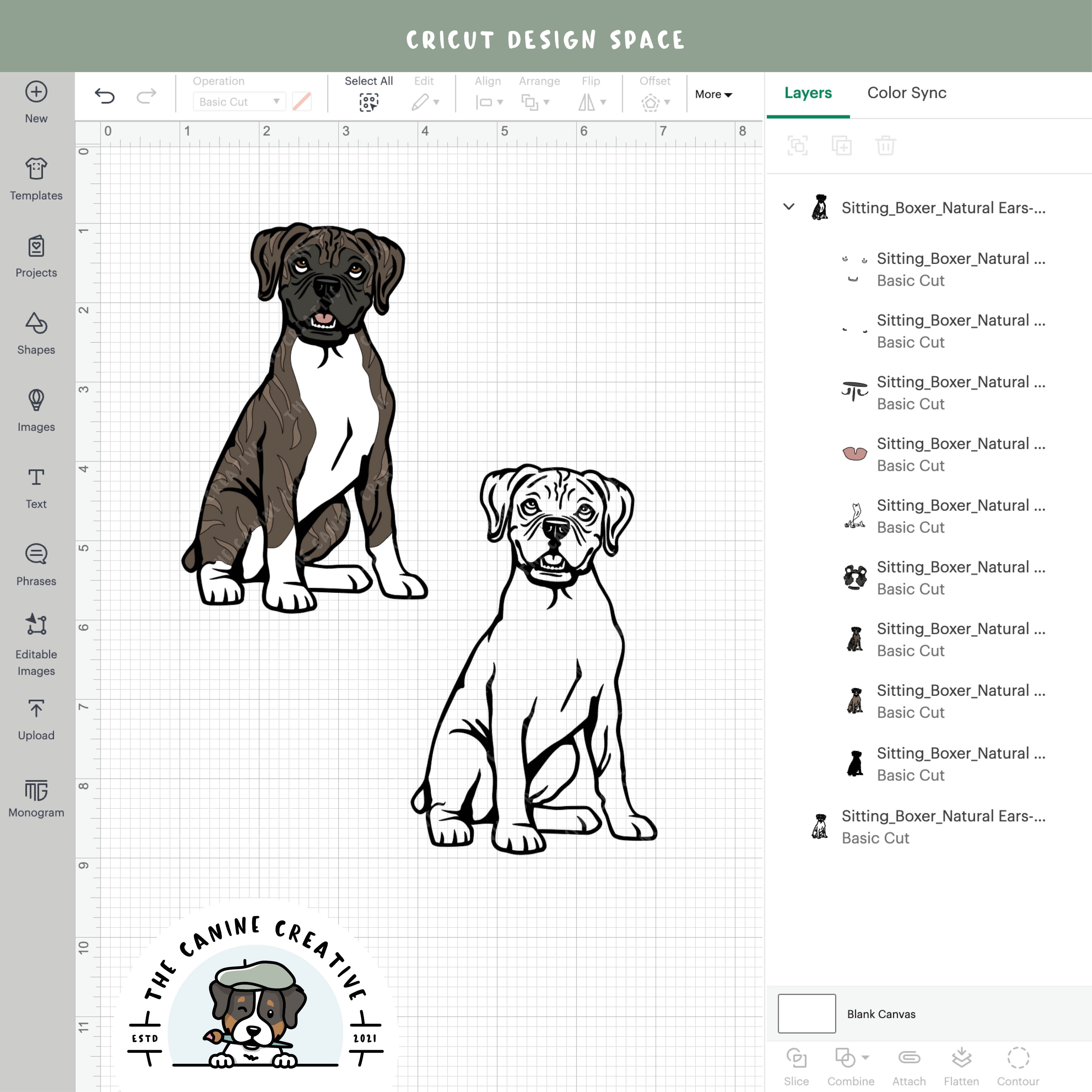 Screenshot showing design layers inside Cricut Design Space.