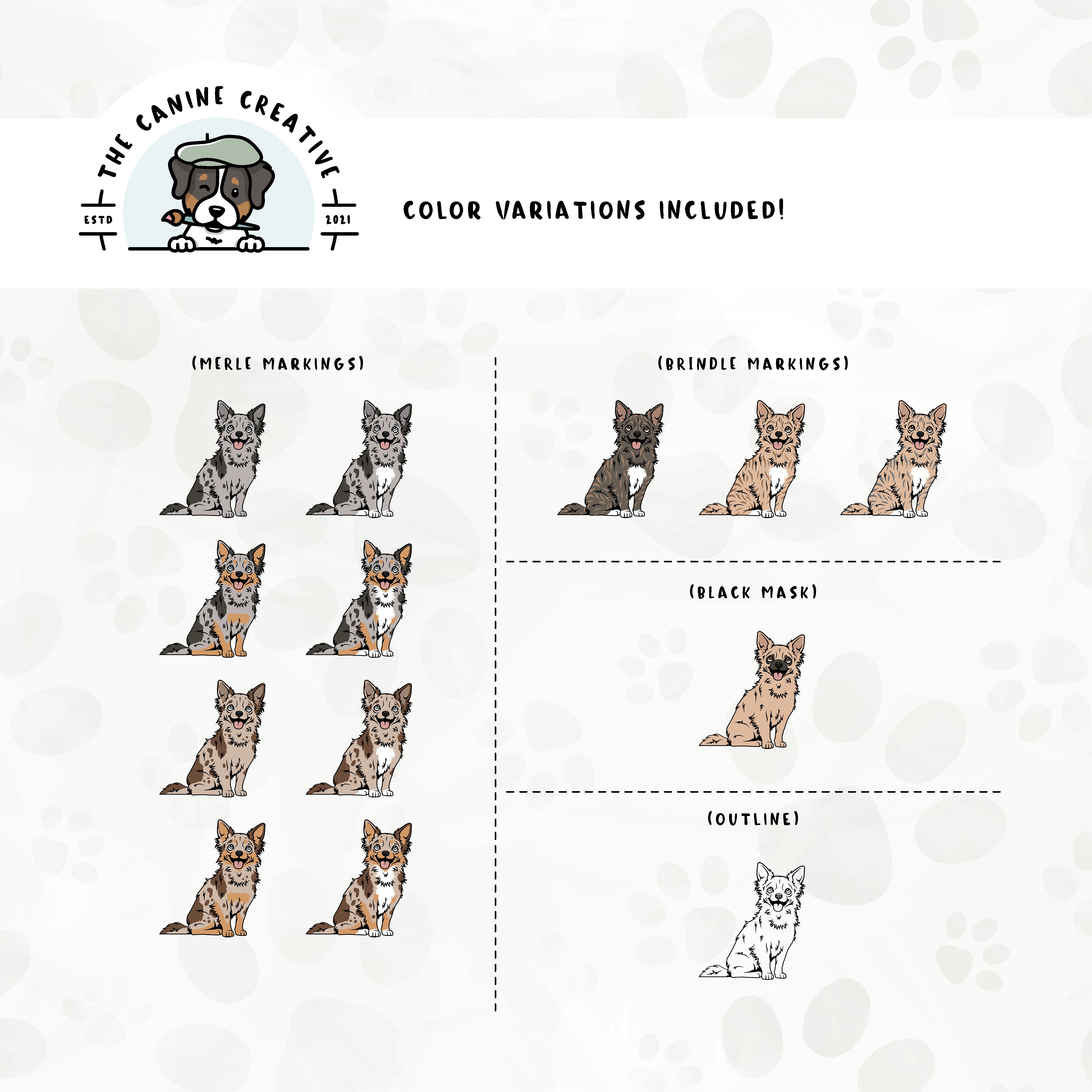 Part 3 of this design set includes Chihuahuas with merle, brindle, and black mask markings, along with an outline option.