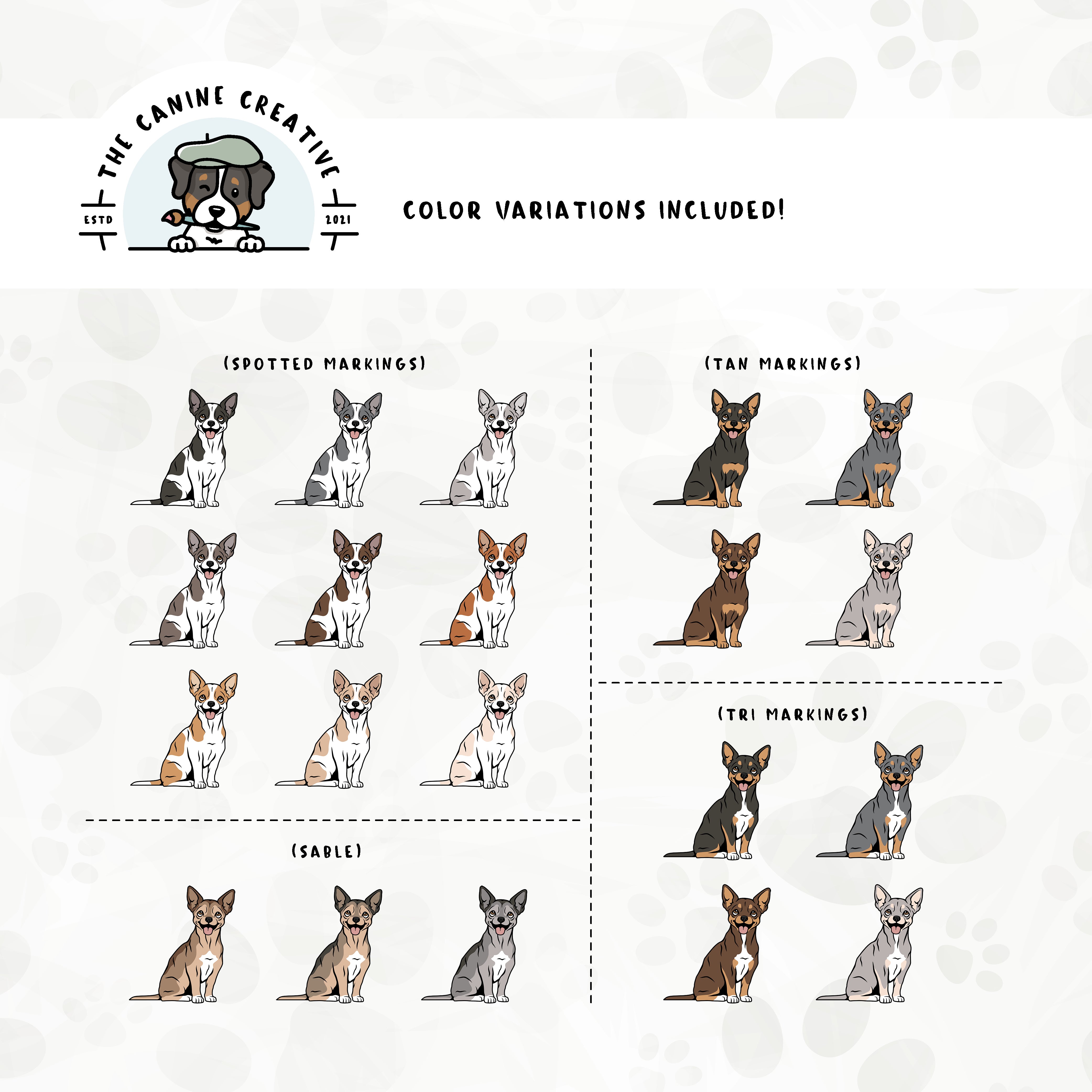 Part 2 of this design set features Chihuahuas with spotted, sable, tan, and tri-color markings.