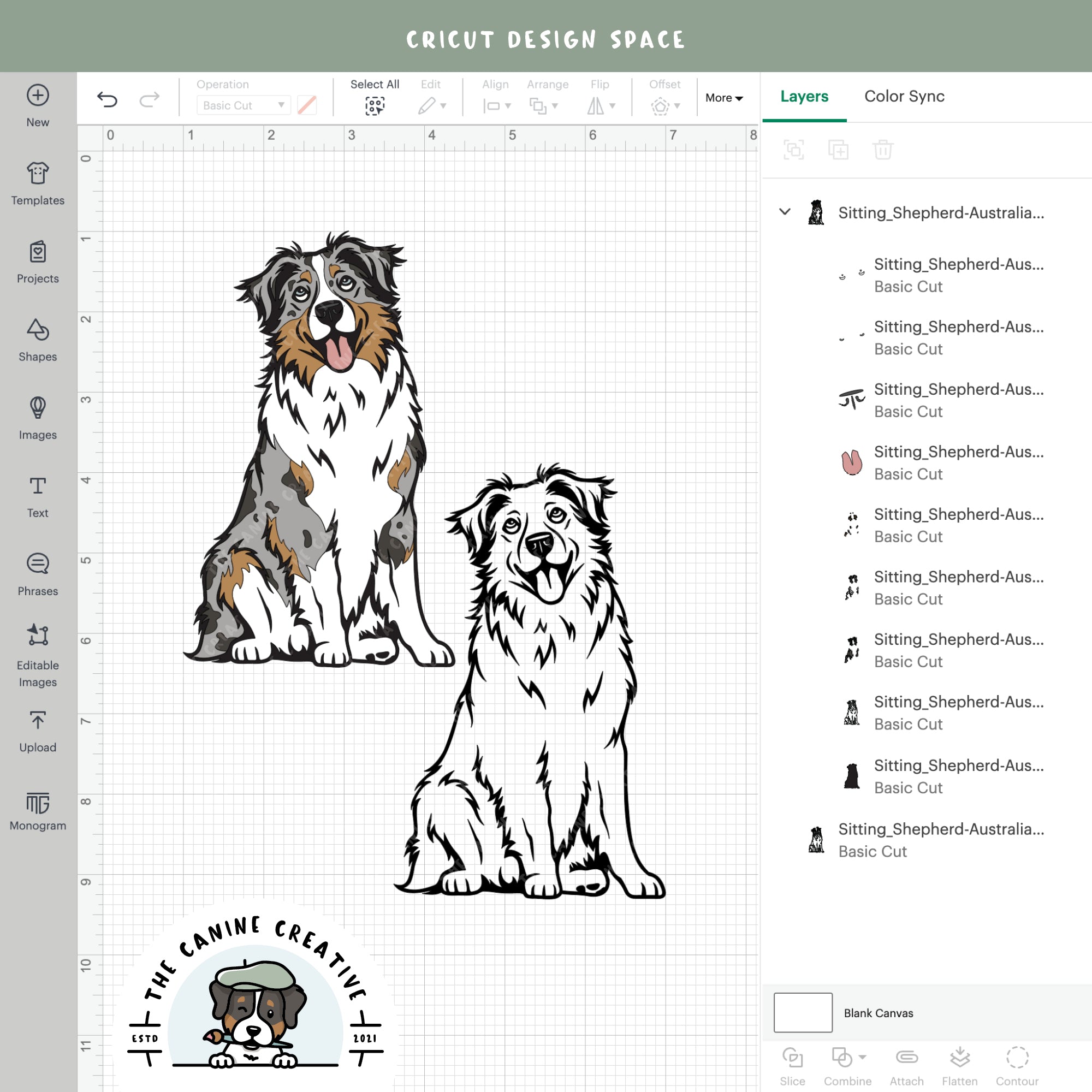 Screenshot showing design layers inside Cricut Design Space.