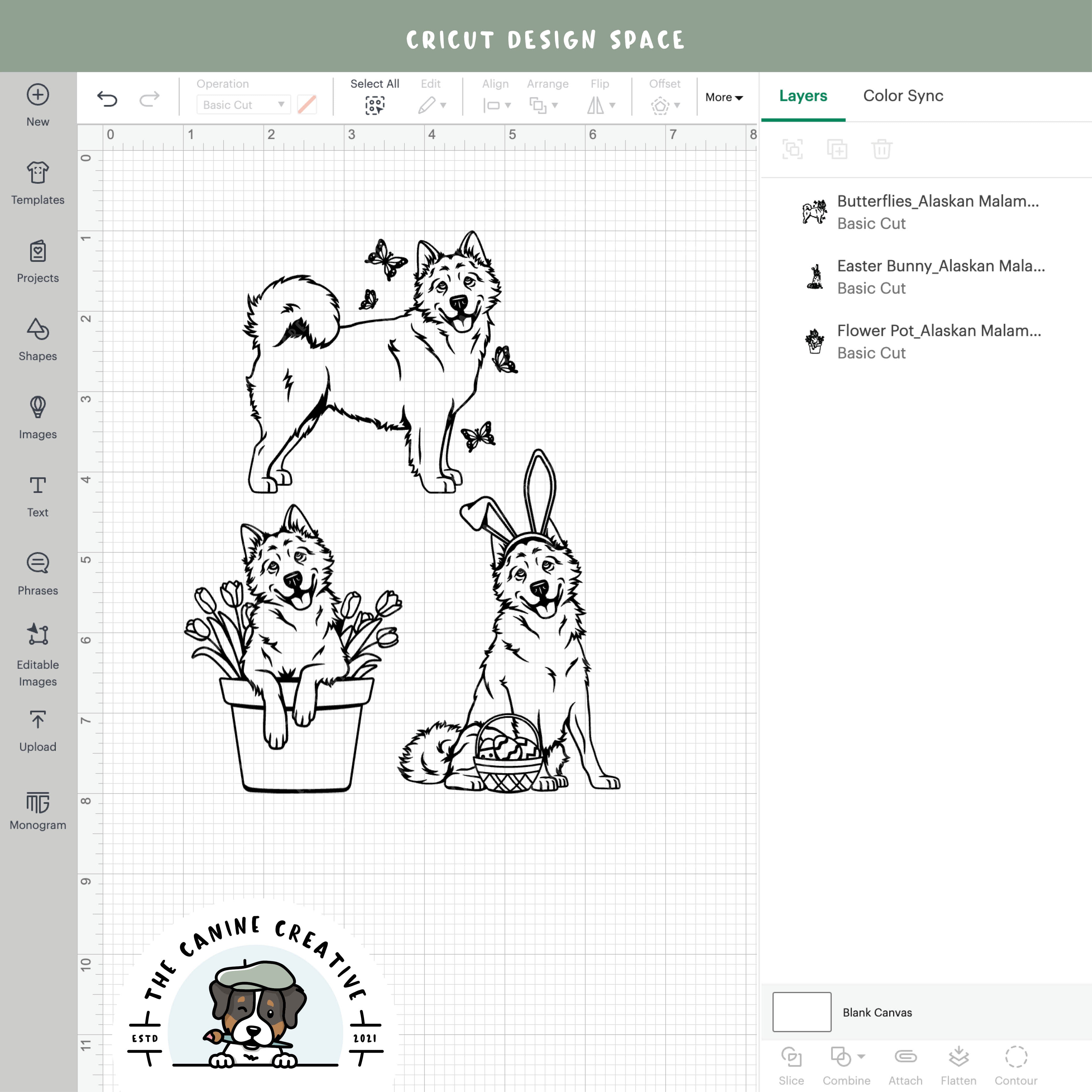Screenshot showing outline versions inside Cricut Design Space