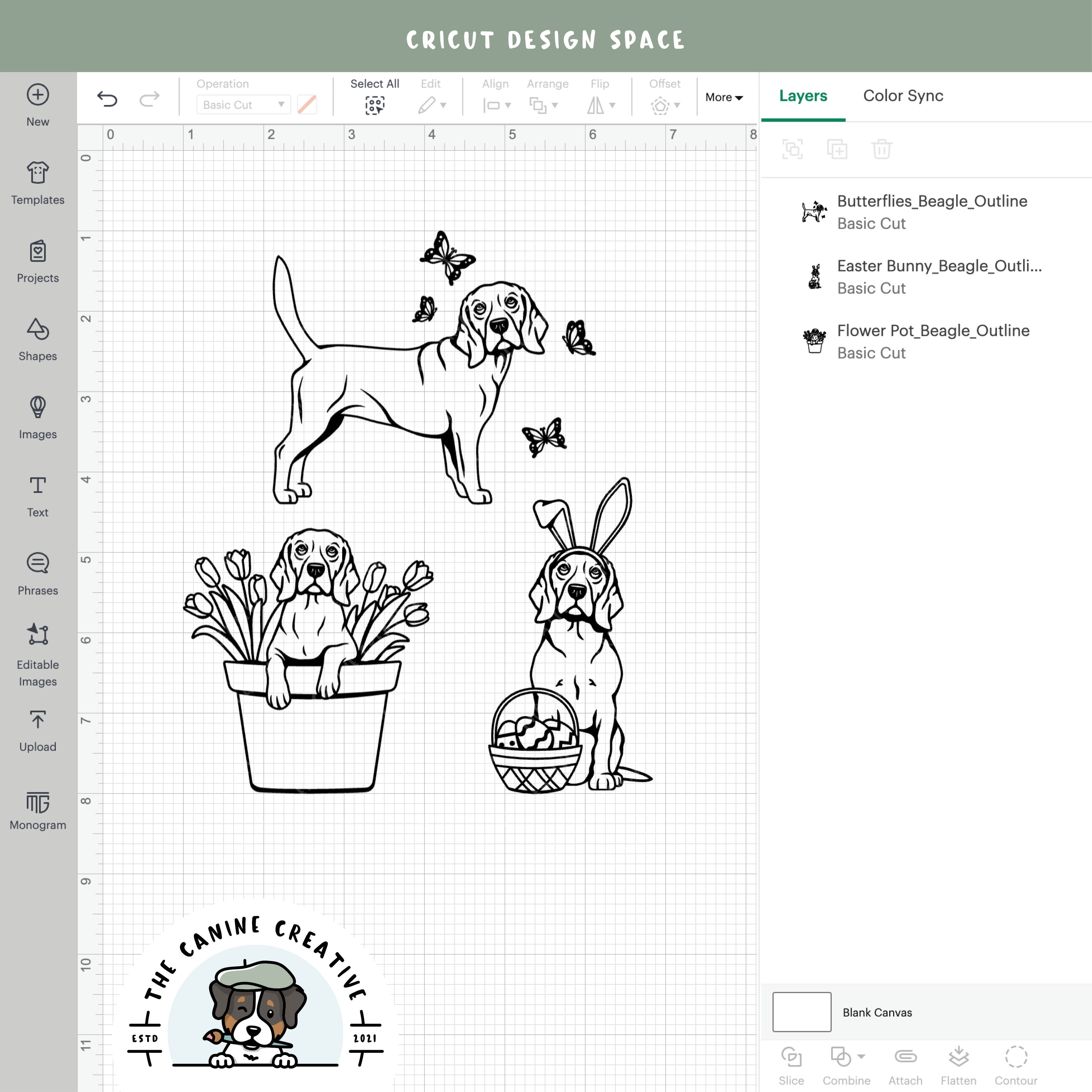 Screenshot showing outline versions inside Cricut Design Space