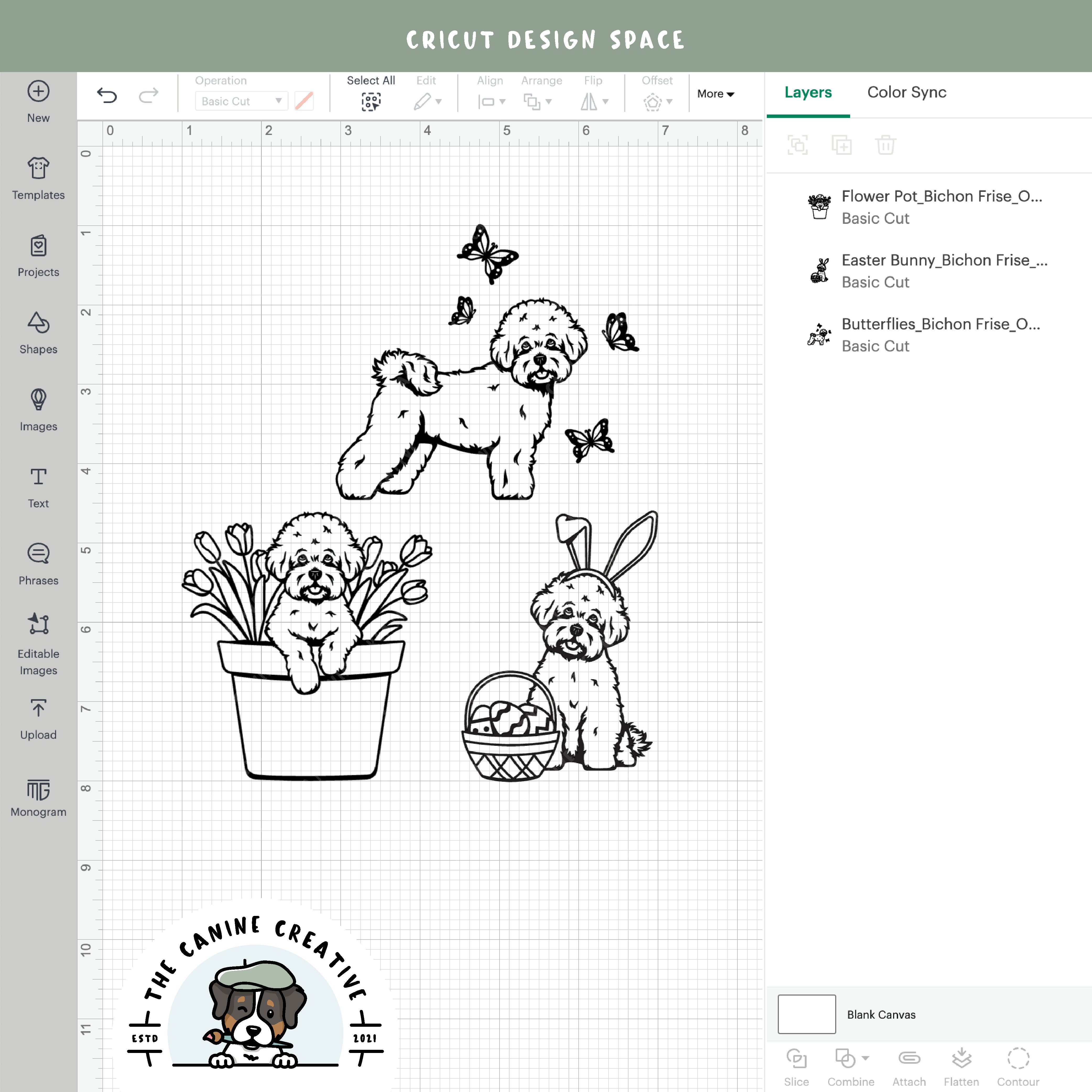 Screenshot showing outline versions inside Cricut Design Space