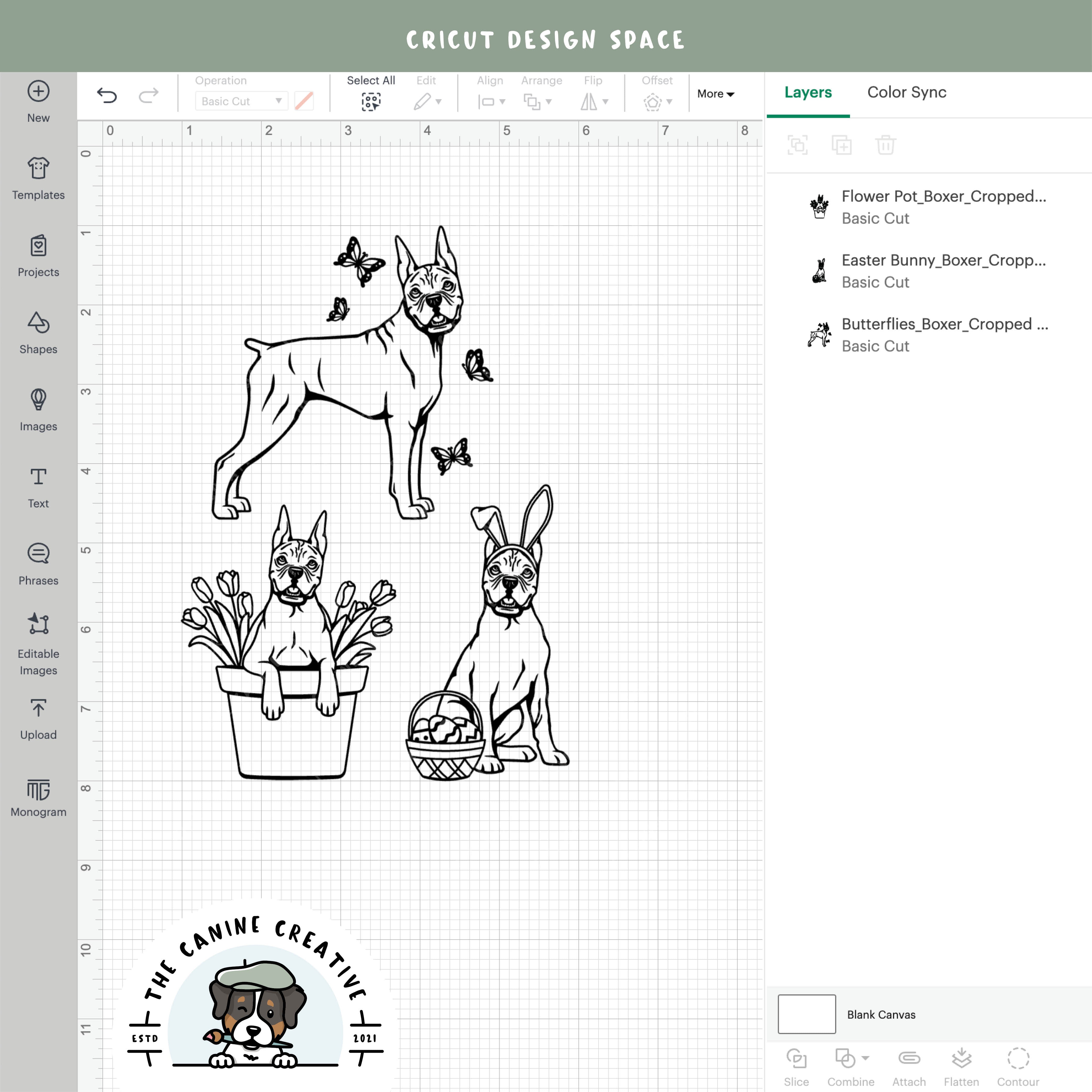Screenshot showing outline versions inside Cricut Design Space.