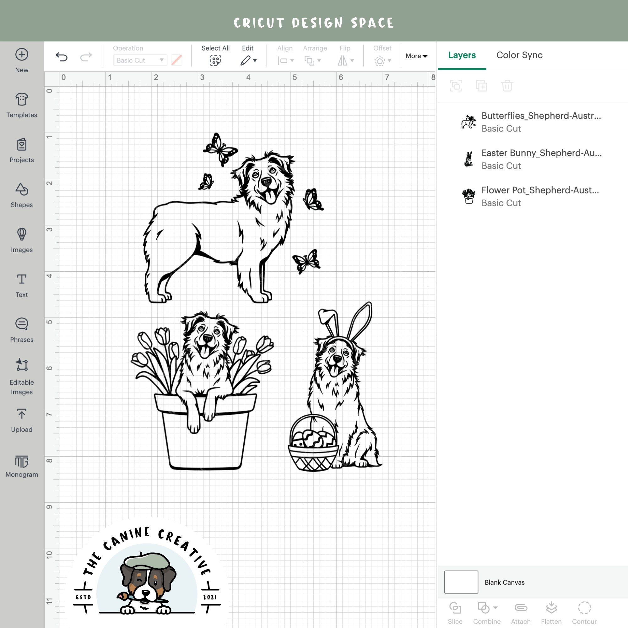 Screenshot showing outline versions inside Cricut Design Space