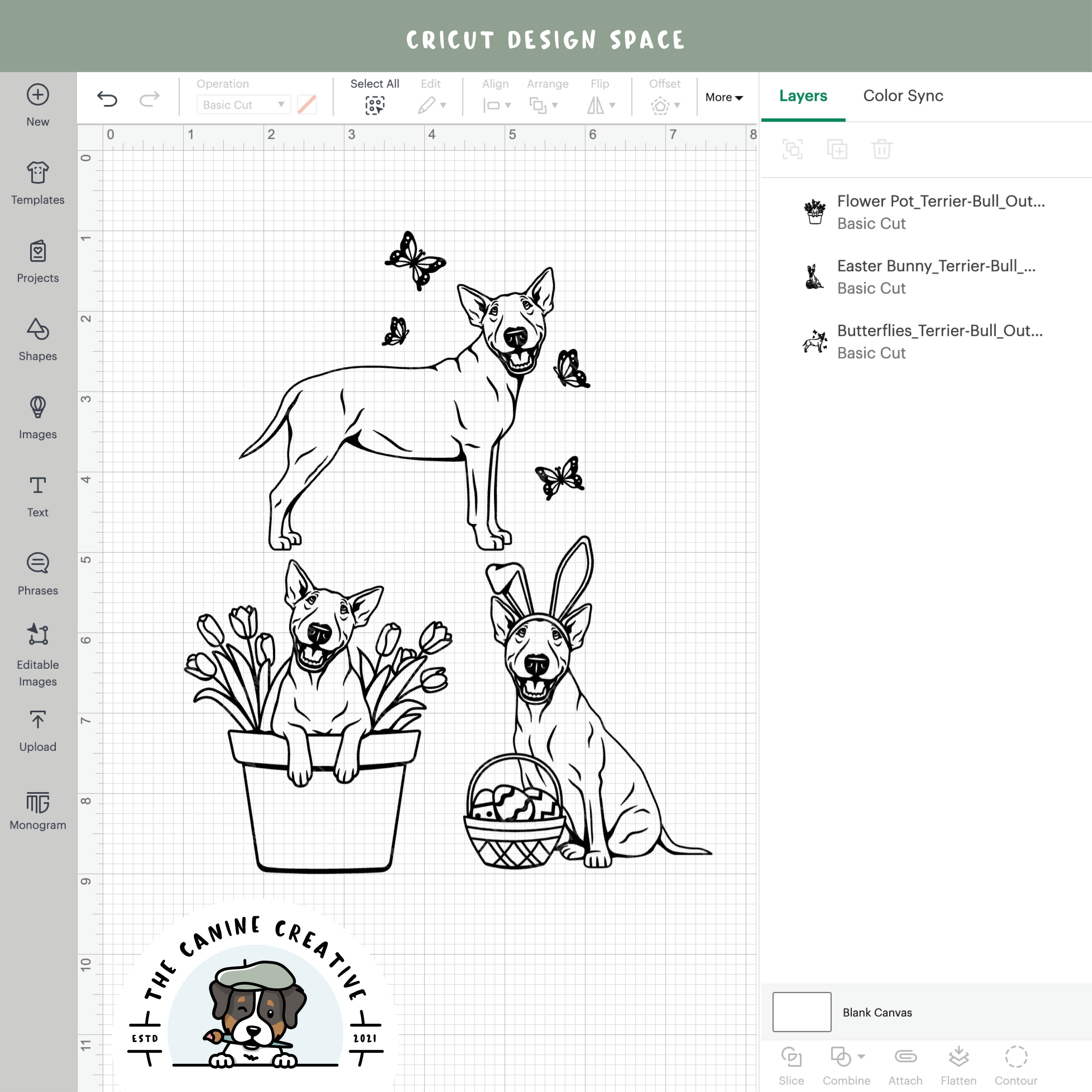 Screenshot showing outline versions inside Cricut Design Space