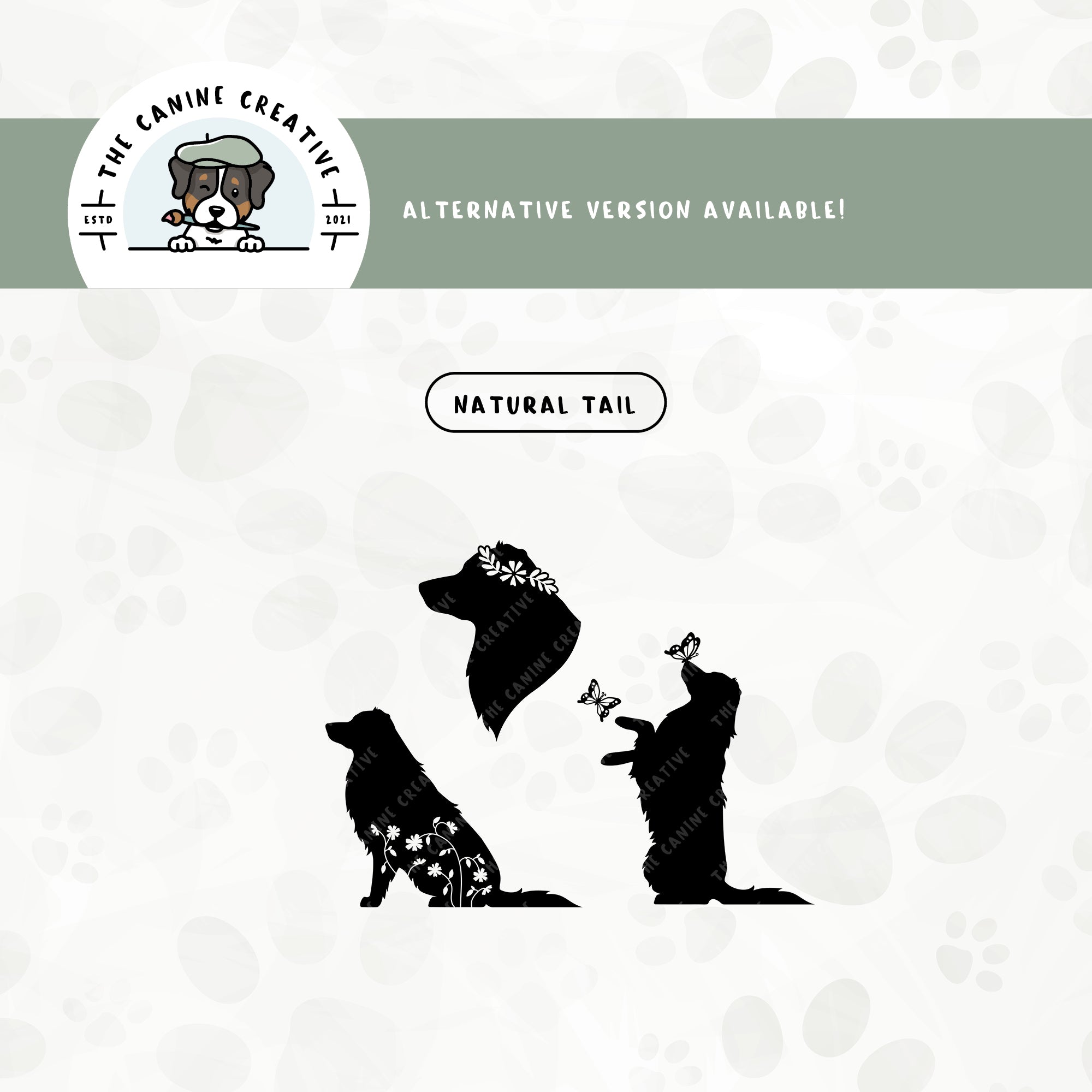 A natural tail version is also available for this Australian Shepherd springtime silhouette bundle.