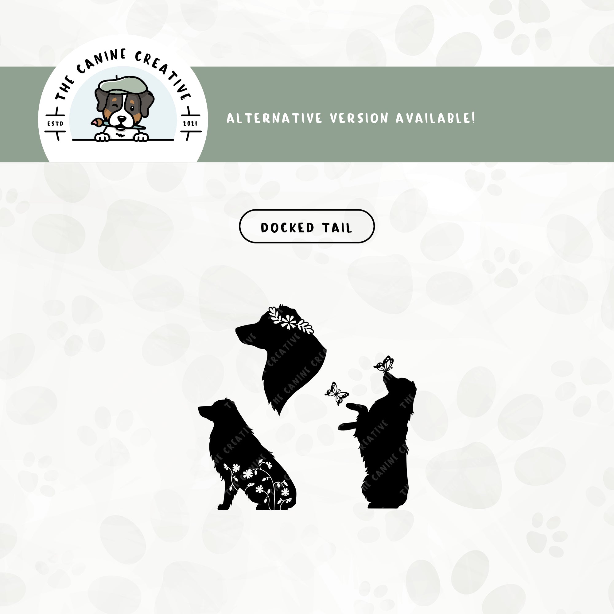 A docked tail version is also available for this Australian Shepherd springtime silhouette bundle.