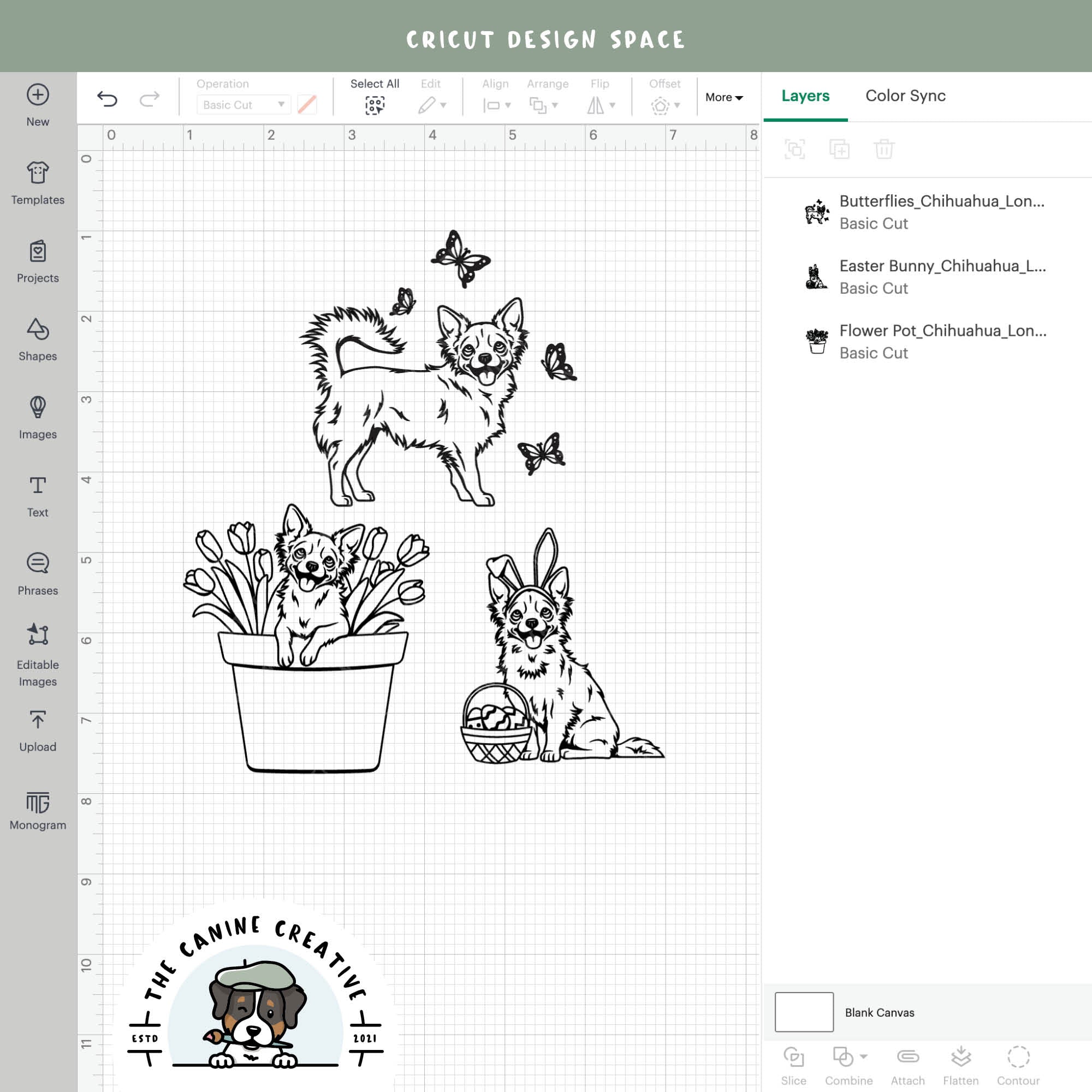 Screenshot showing outline versions inside Cricut Design Space