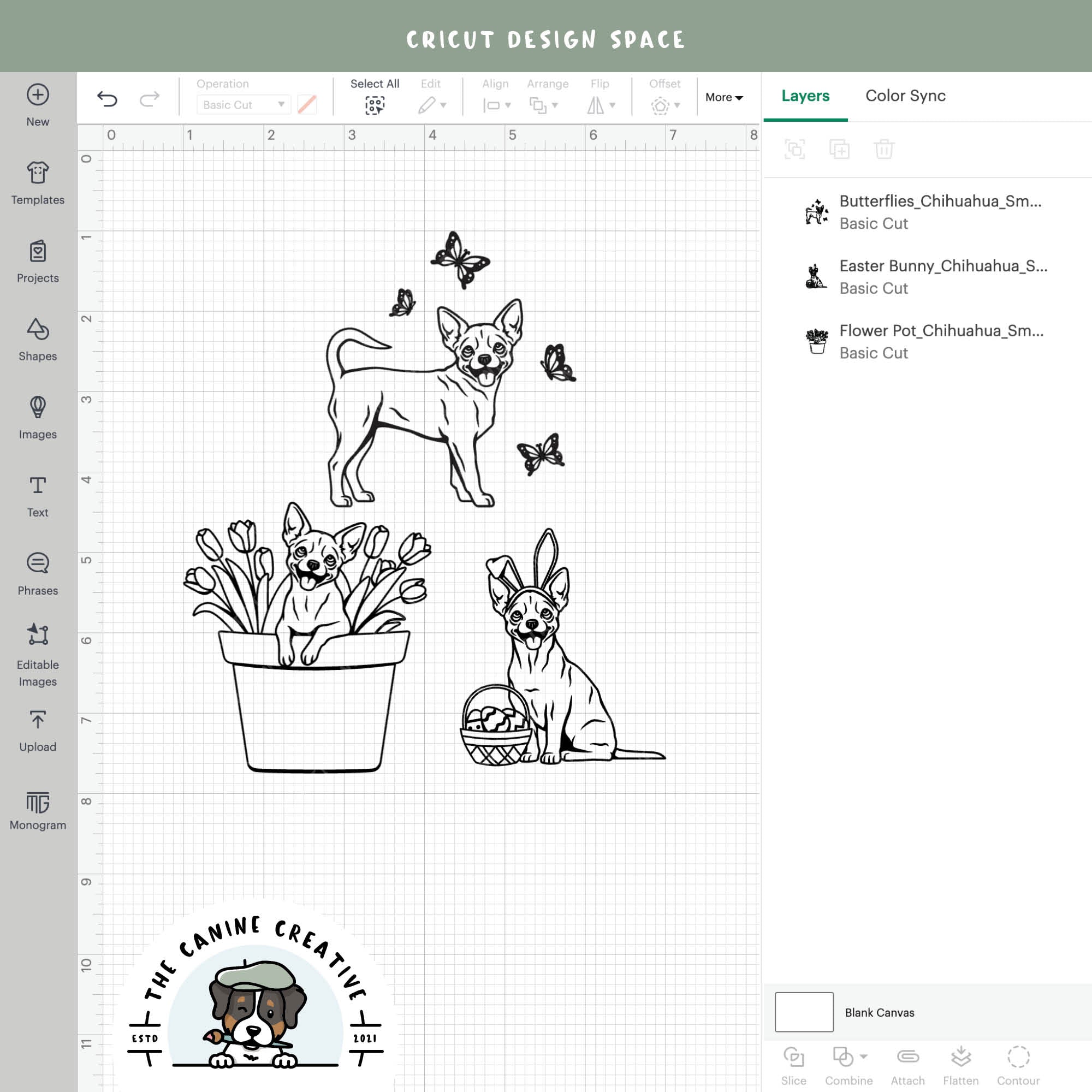 Screenshot showing outline versions inside Cricut Design Space