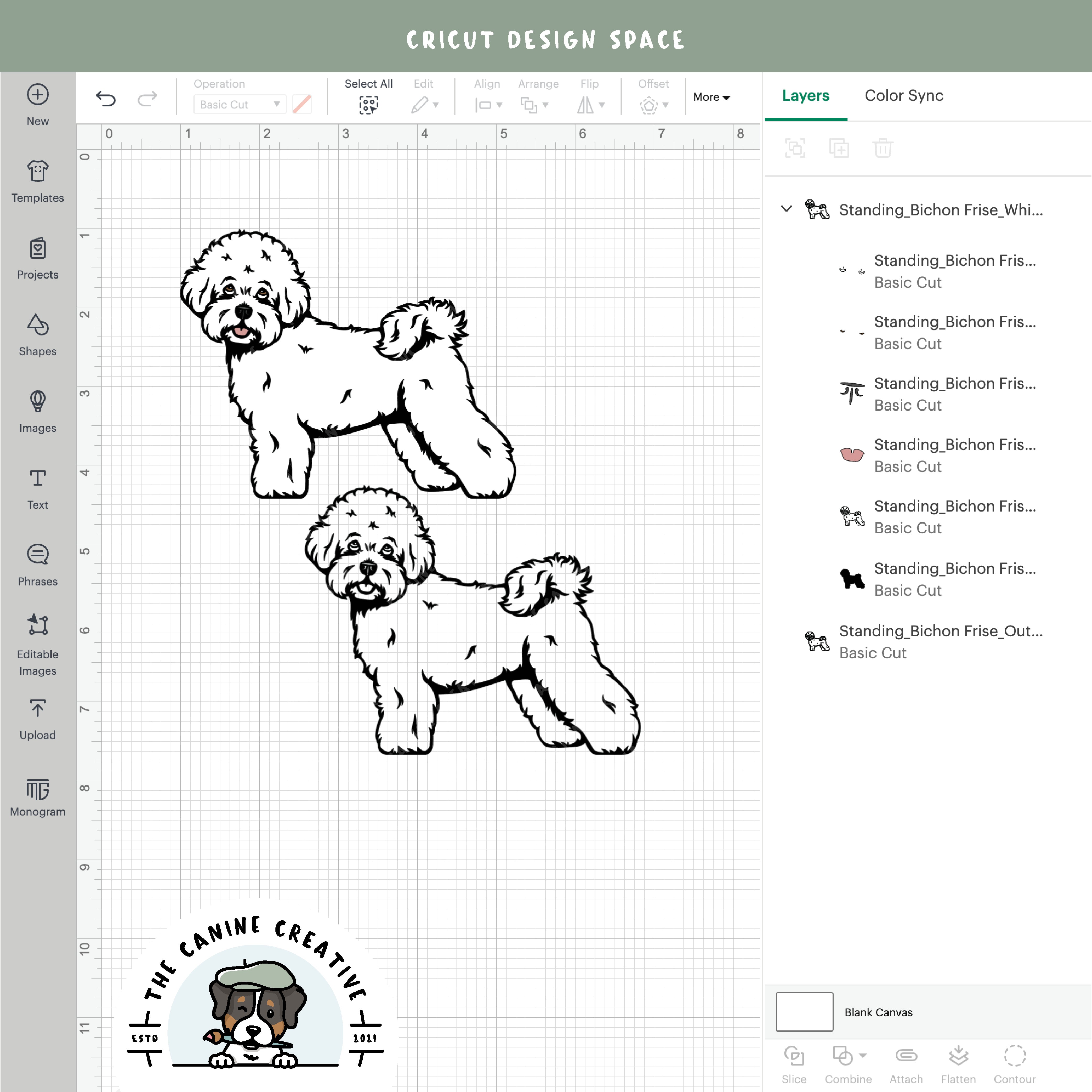 Screenshot showing design layers inside Cricut Design Space.