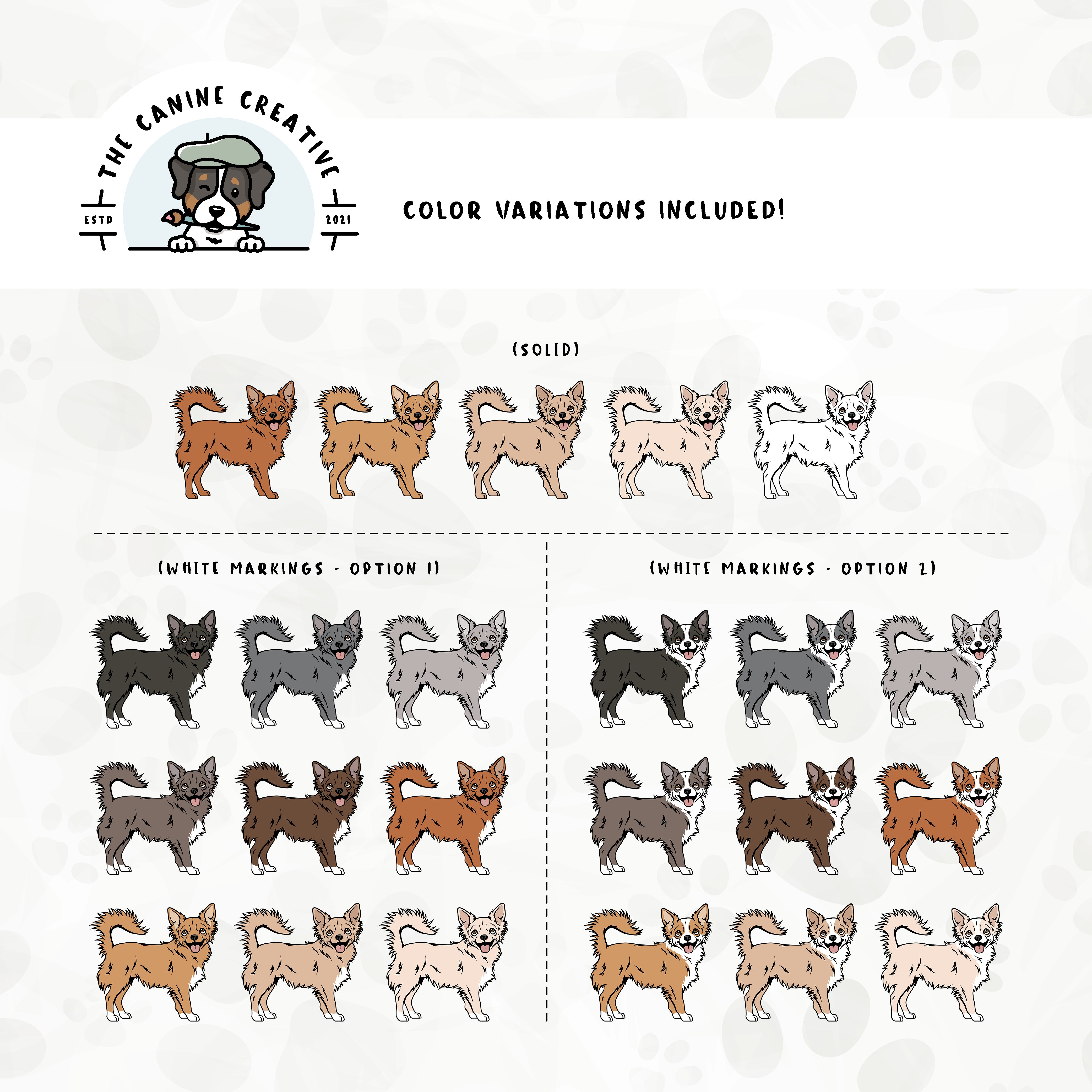 Part 1 of this design set includes common Chihuahua colors, both solid and with white markings.