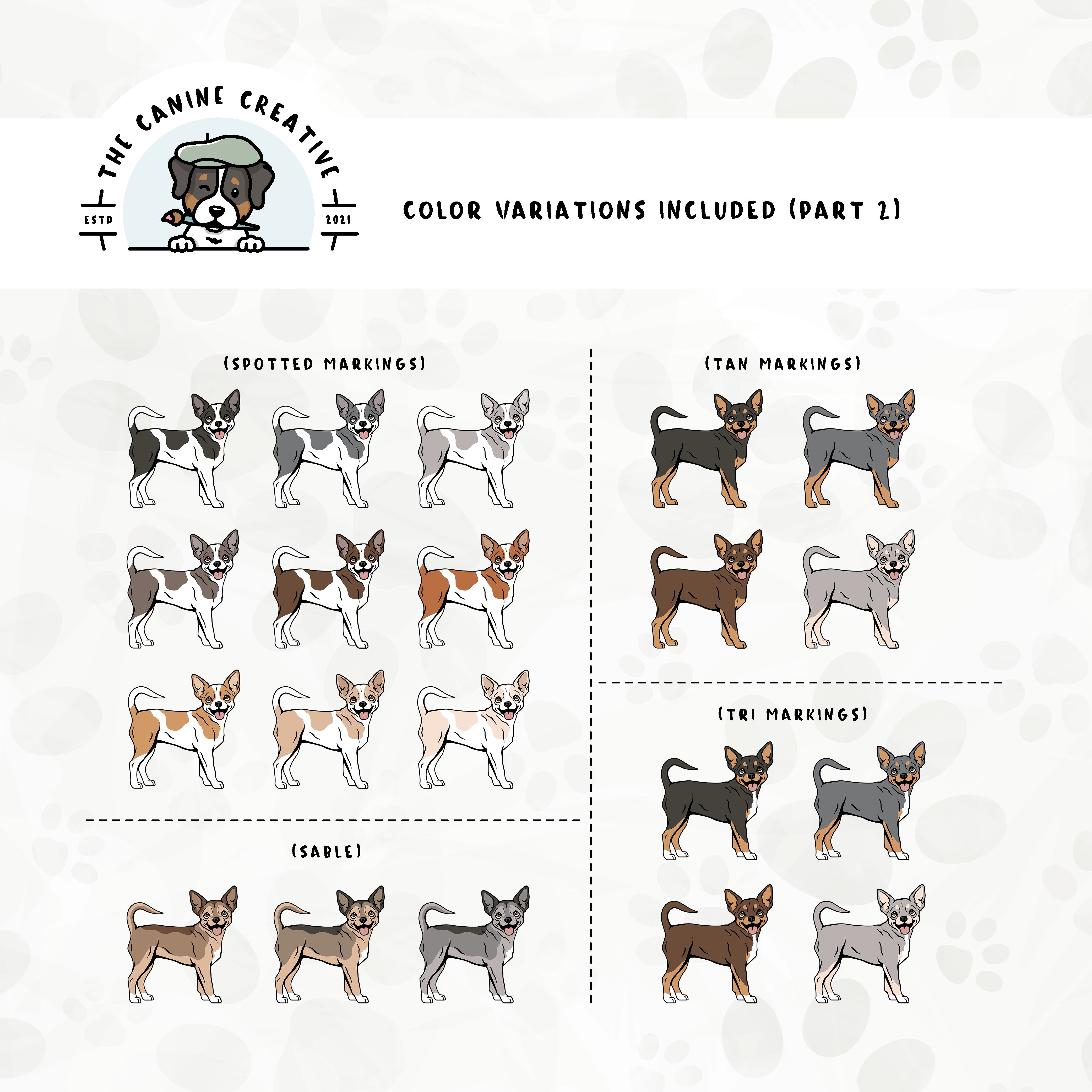 Part 2 of this design set features Chihuahuas with spotted, sable, tan, and tri-color markings.