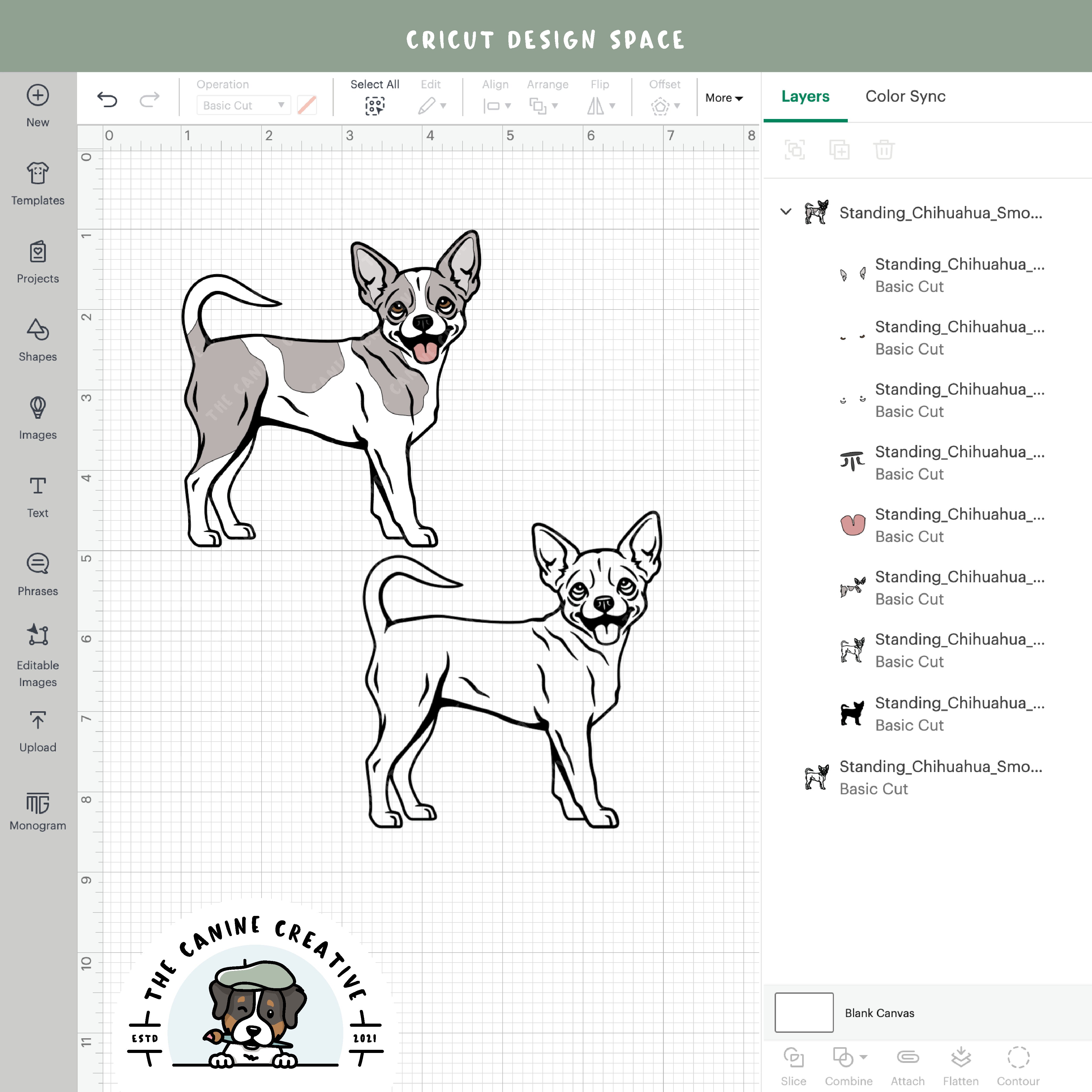 Screenshot showing design layers inside Cricut Design Space.
