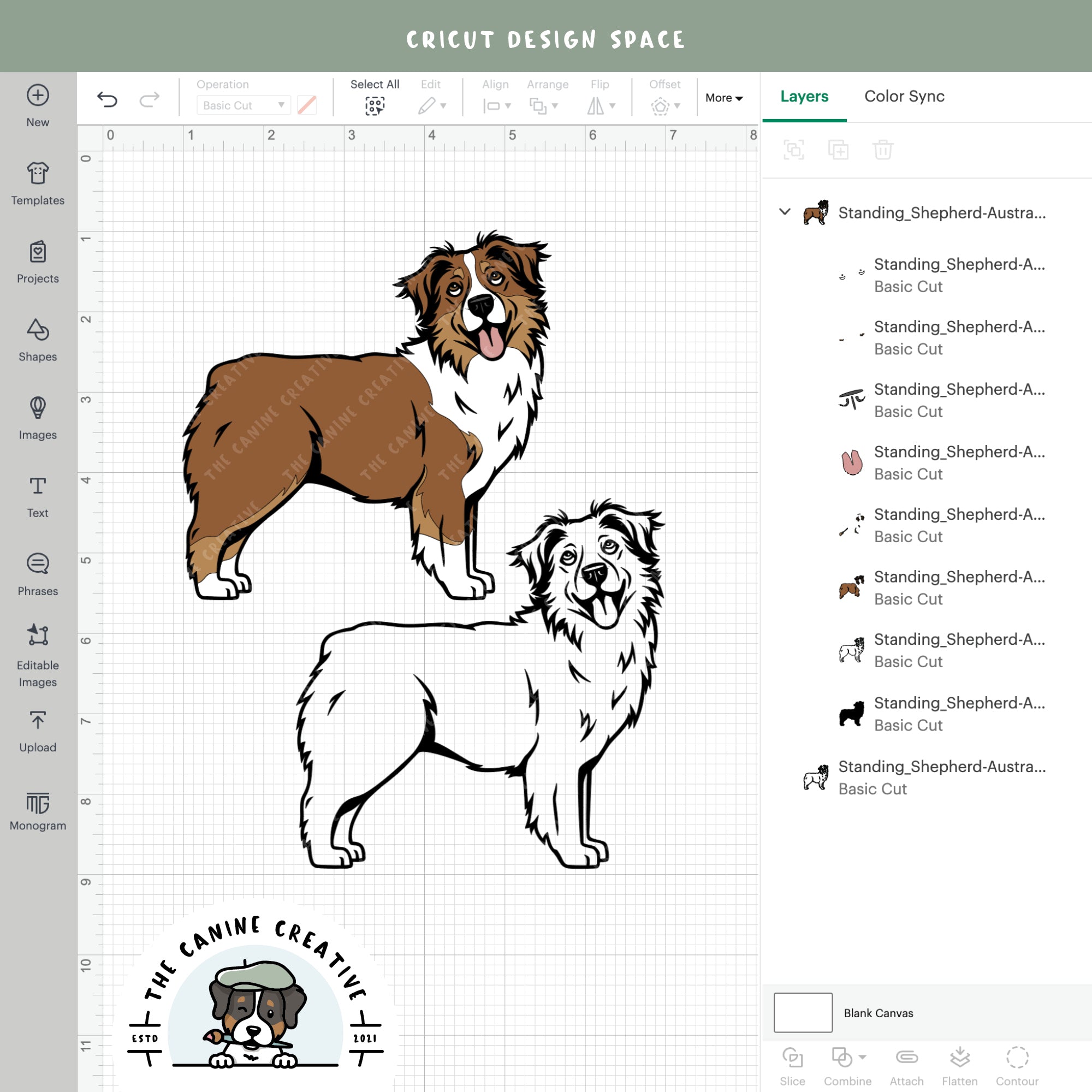 Screenshot showing design layers inside Cricut Design Space.