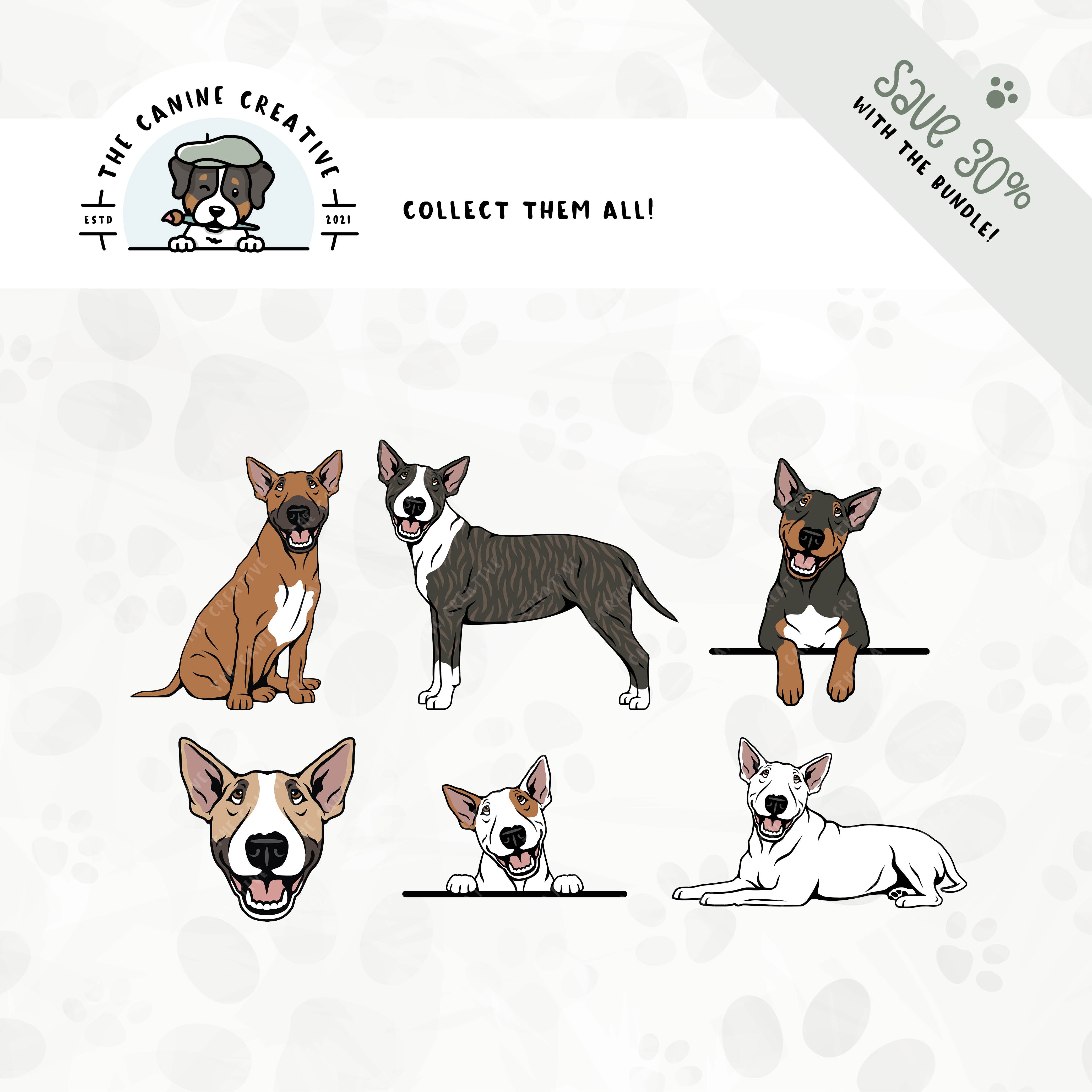 Save 30% with our related 6-pack Bull Terrier design bundle!